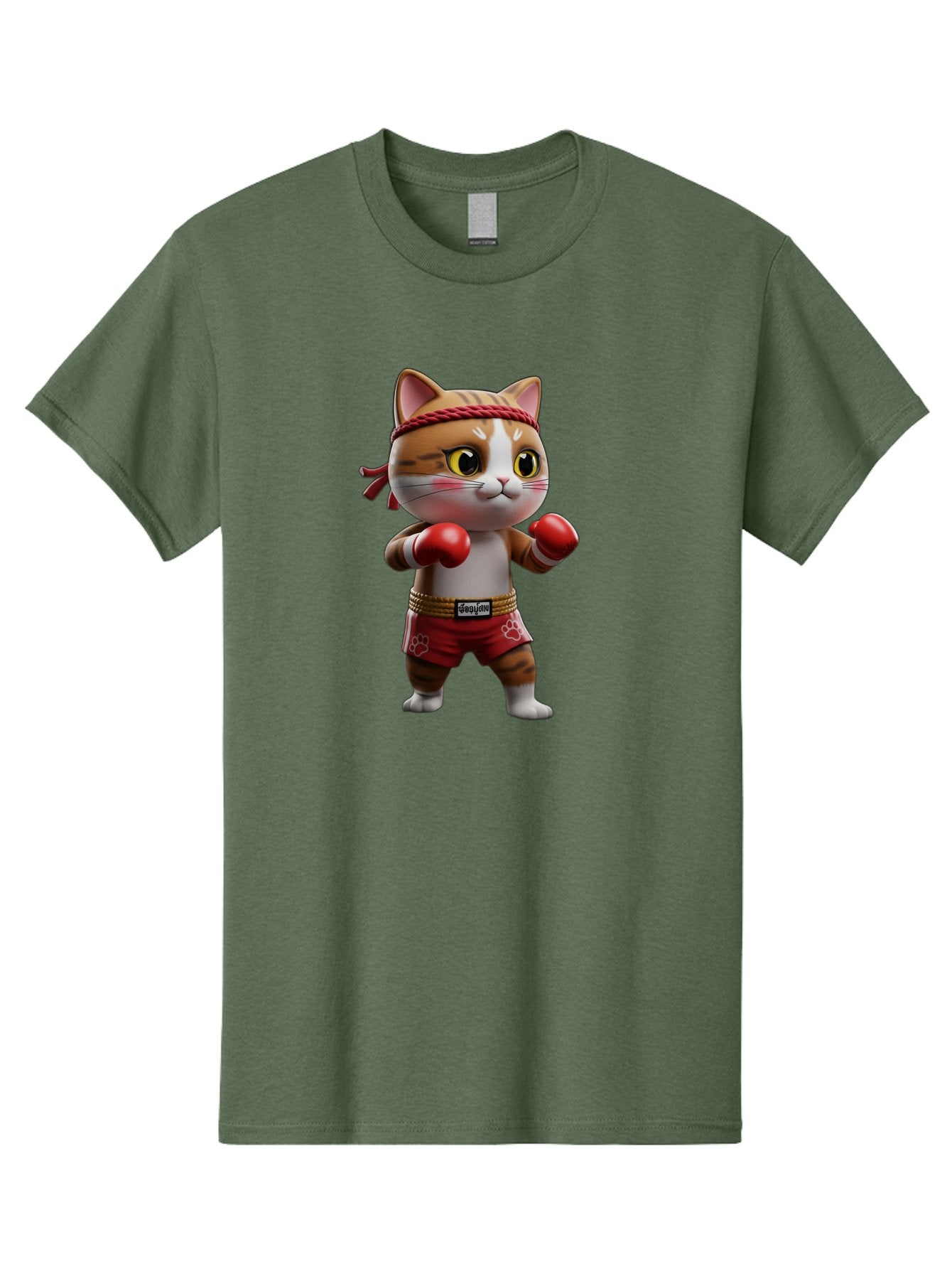 Caylin-Cat Men'S Graphic Tee, 100% Cotton, Comfortable Casual Summer Wear, Machine Washable, Cartoon Cat, Boxing Gloves, Red Shorts, Martial Arts, Adorable Animal, Cute Character, Toy Illustration, Fighting Stance, Red Headband, Bae405 3