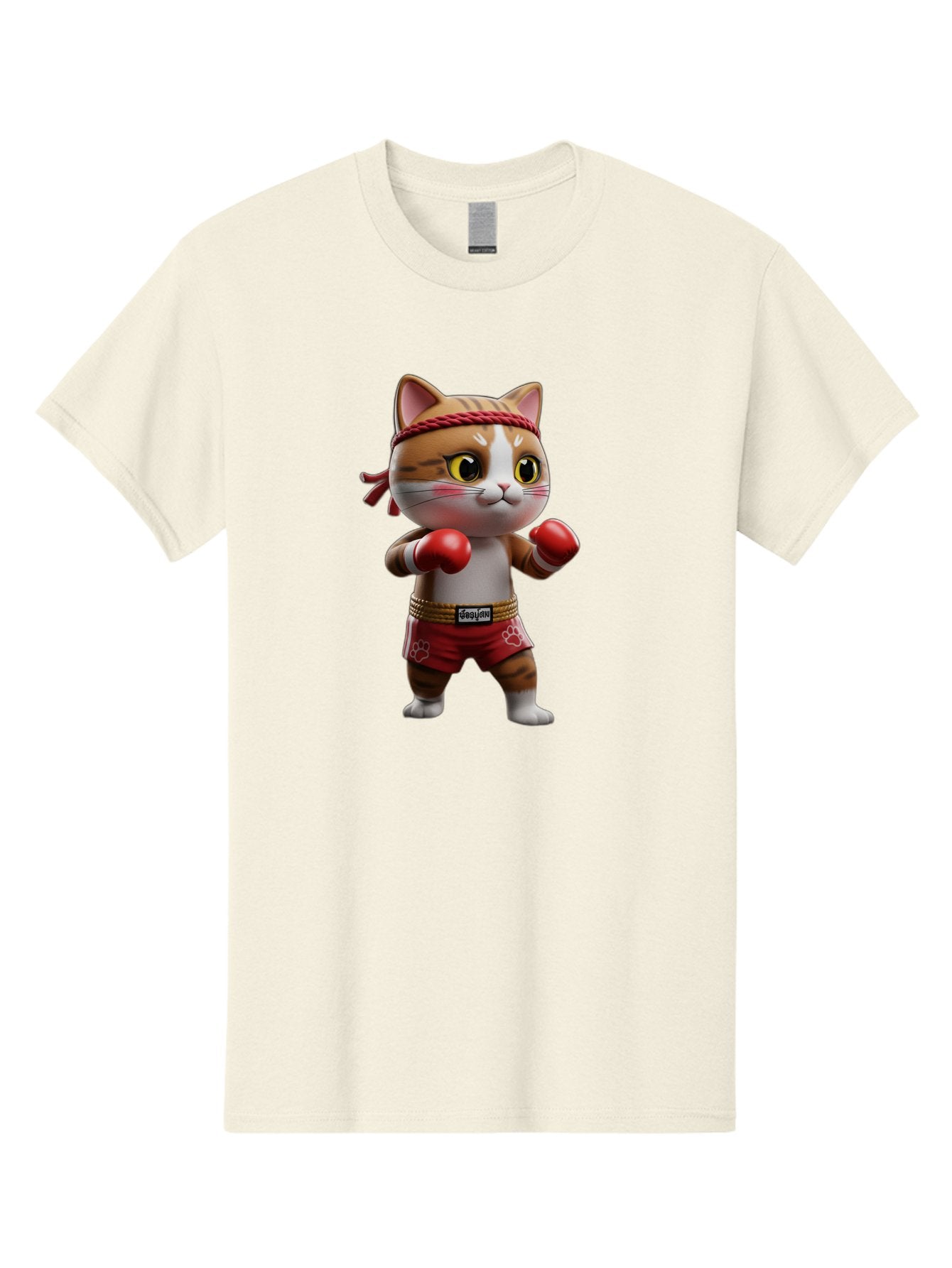 Caylin-Cat Men'S Graphic Tee, 100% Cotton, Comfortable Casual Summer Wear, Machine Washable, Cartoon Cat, Boxing Gloves, Red Shorts, Martial Arts, Adorable Animal, Cute Character, Toy Illustration, Fighting Stance, Red Headband, Bae405 6