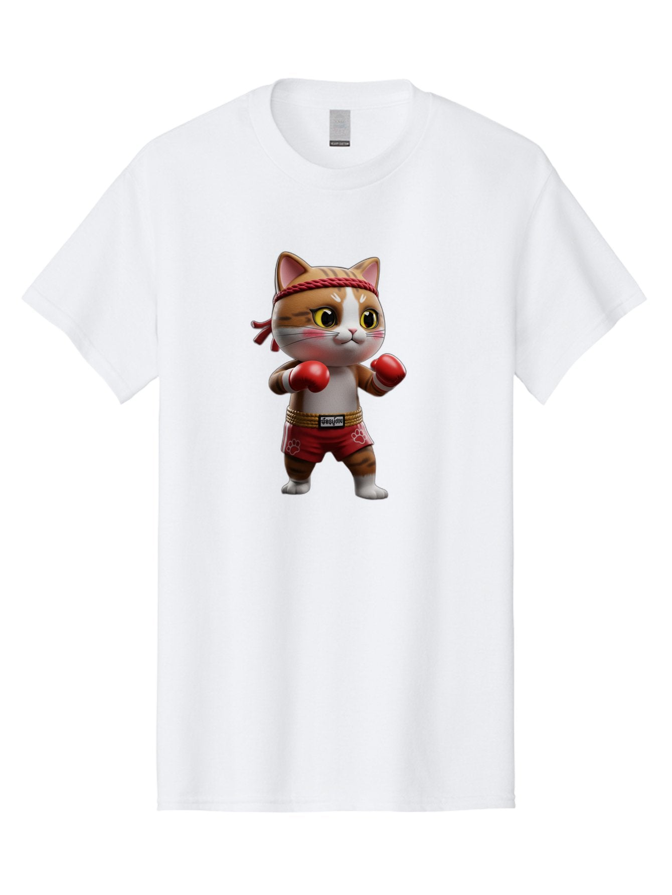 Caylin-Cat Men'S Graphic Tee, 100% Cotton, Comfortable Casual Summer Wear, Machine Washable, Cartoon Cat, Boxing Gloves, Red Shorts, Martial Arts, Adorable Animal, Cute Character, Toy Illustration, Fighting Stance, Red Headband, Bae405 8