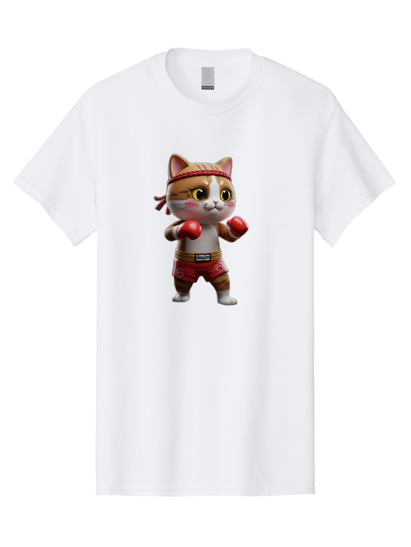 Caylin-Cat Men'S Graphic Tee, 100% Cotton, Comfortable Casual Summer Wear, Machine Washable, Cartoon Cat, Boxing Gloves, Red Shorts, Martial Arts, Adorable Animal, Cute Character, Toy Illustration, Fighting Stance, Red Headband, Bae405 6