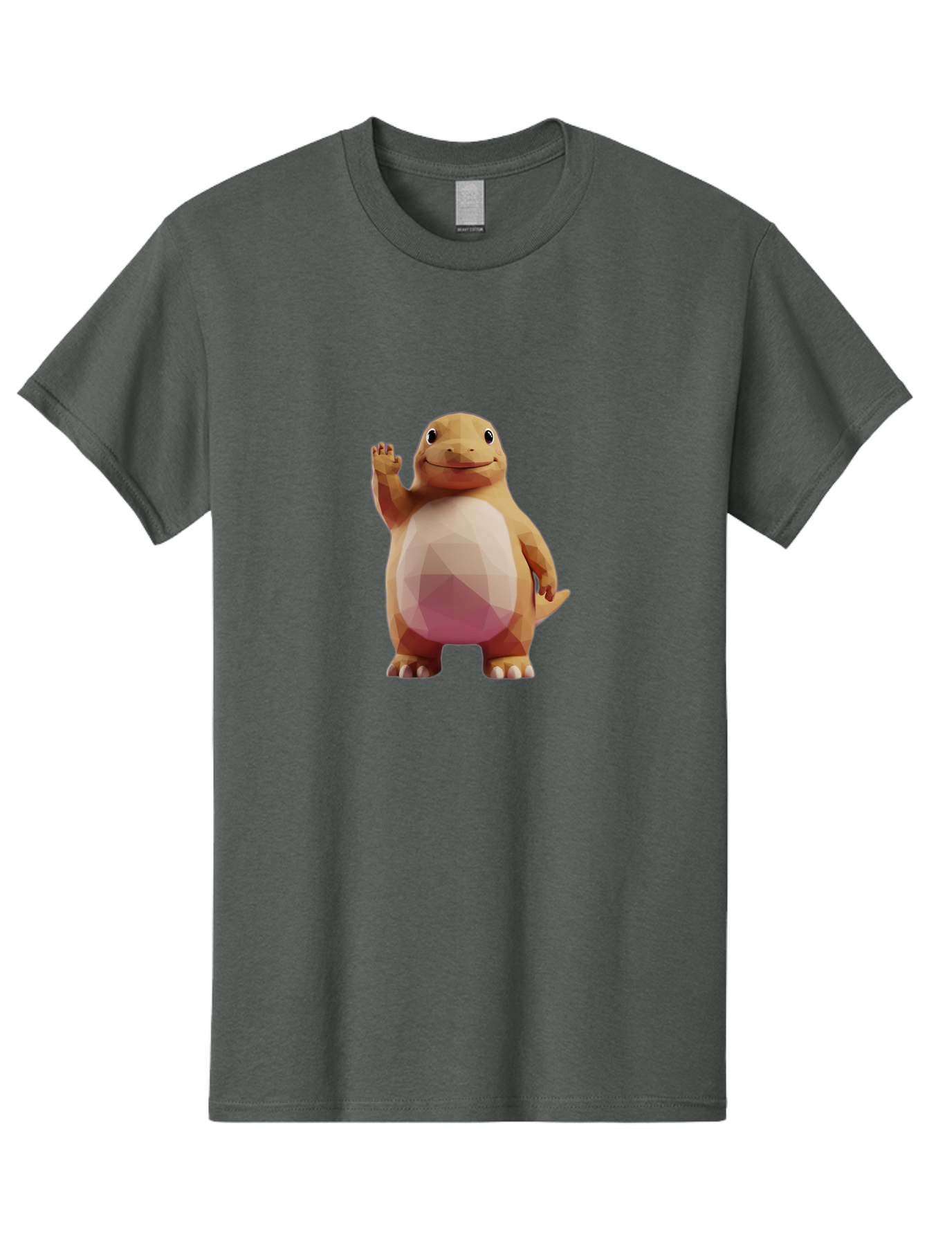 Charmander Men'S Graphic Tee, 100% Cotton, Comfortable Casual Summer Wear, Machine Washable, Charmander, Pokémon Character, Cartoon Lizard, Low-Poly 3D Model, Orange And White Colors, Friendly Gesture, Digital Illustration, Gaming Icon Bae406 3