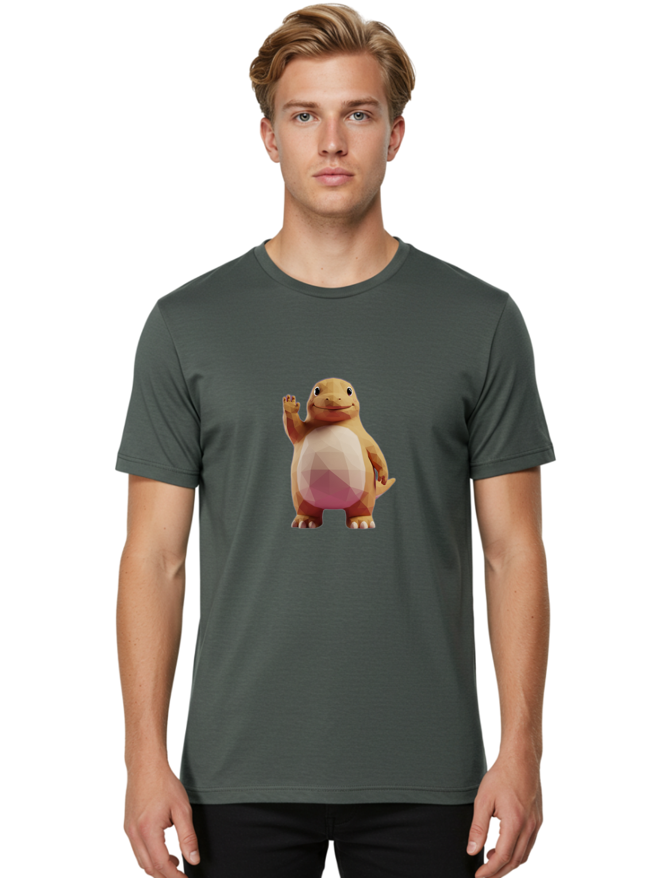 Charmander Men'S Graphic Tee, 100% Cotton, Comfortable Casual Summer Wear, Machine Washable, Charmander, Pokémon Character, Cartoon Lizard, Low-Poly 3D Model, Orange And White Colors, Friendly Gesture, Digital Illustration, Gaming Icon Bae406 18