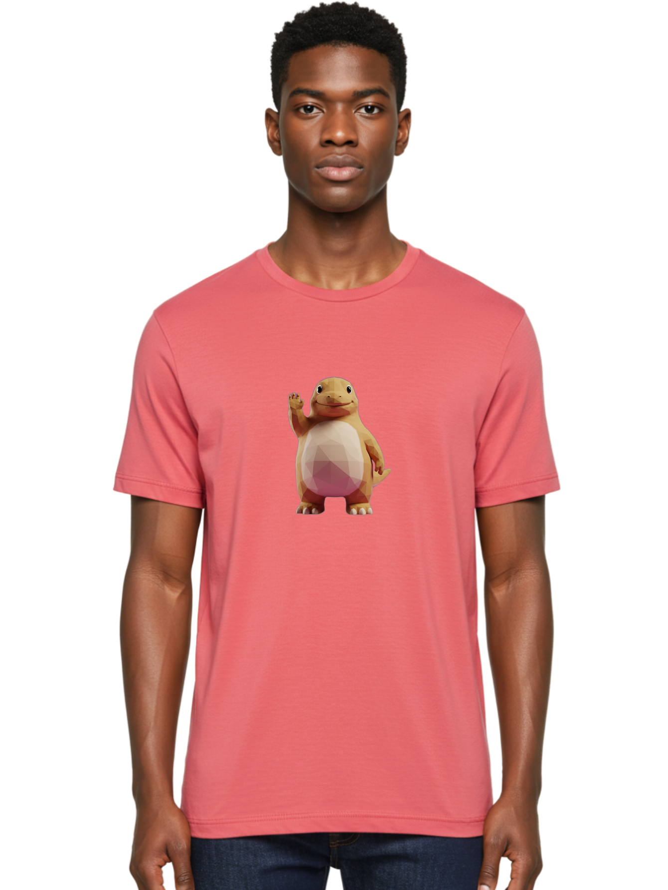 Charmander Men'S Graphic Tee, 100% Cotton, Comfortable Casual Summer Wear, Machine Washable, Charmander, Pokémon Character, Cartoon Lizard, Low-Poly 3D Model, Orange And White Colors, Friendly Gesture, Digital Illustration, Gaming Icon Bae406 22