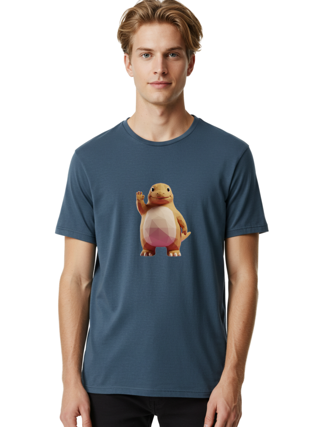 Charmander Men'S Graphic Tee, 100% Cotton, Comfortable Casual Summer Wear, Machine Washable, Charmander, Pokémon Character, Cartoon Lizard, Low-Poly 3D Model, Orange And White Colors, Friendly Gesture, Digital Illustration, Gaming Icon Bae406 28
