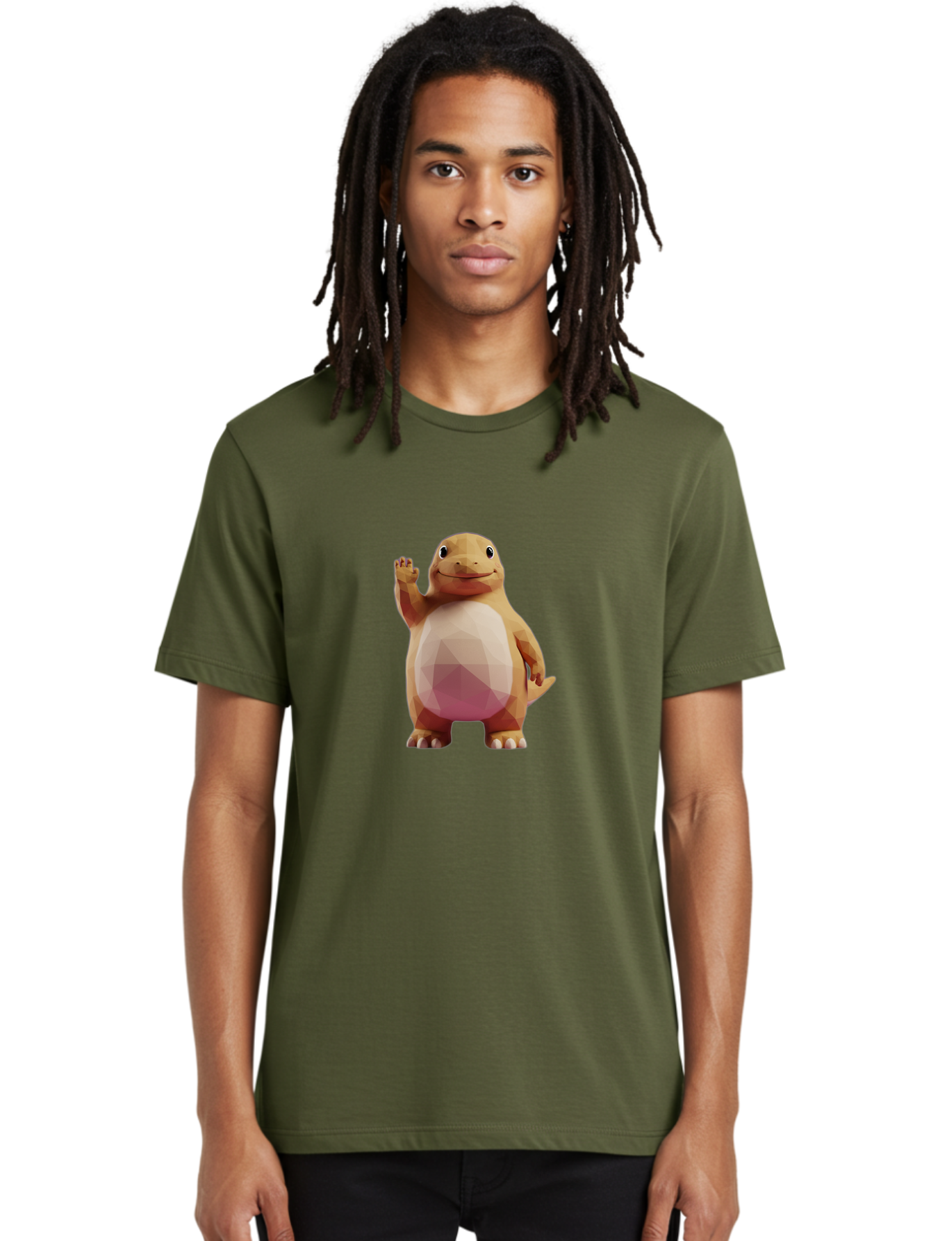 Charmander Men'S Graphic Tee, 100% Cotton, Comfortable Casual Summer Wear, Machine Washable, Charmander, Pokémon Character, Cartoon Lizard, Low-Poly 3D Model, Orange And White Colors, Friendly Gesture, Digital Illustration, Gaming Icon Bae406 27