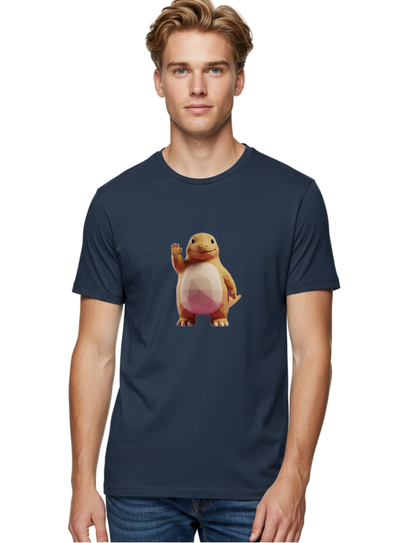 Charmander Men'S Graphic Tee, 100% Cotton, Comfortable Casual Summer Wear, Machine Washable, Charmander, Pokémon Character, Cartoon Lizard, Low-Poly 3D Model, Orange And White Colors, Friendly Gesture, Digital Illustration, Gaming Icon Bae406 19