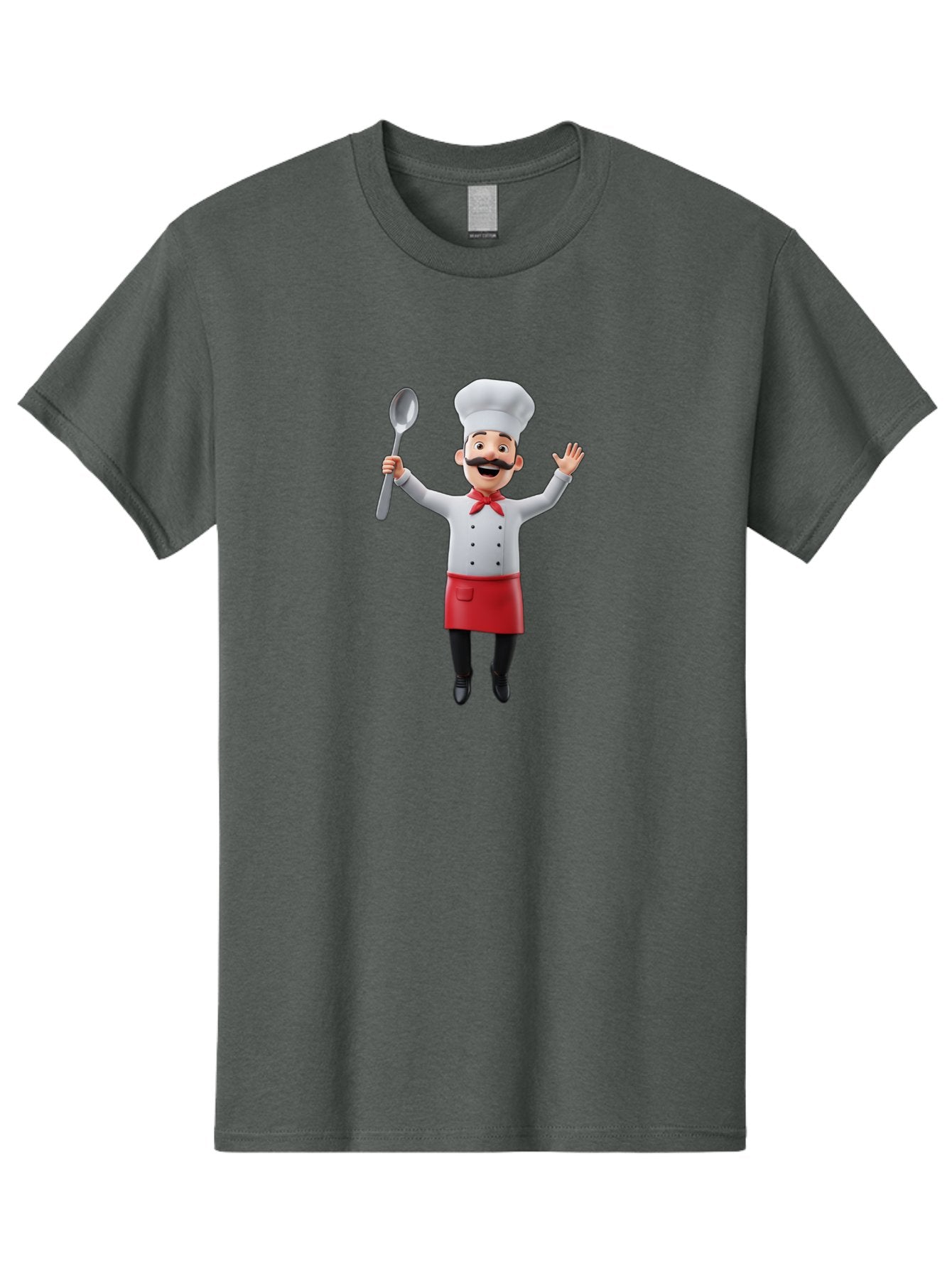 Chef-Character Men'S Graphic Tee, 100% Cotton, Comfortable Casual Summer Wear, Machine Washable, Cartoon Chef, White Hat, Red Apron, White Jacket, Metal Ladle, Welcoming Gesture, Chef Attire, Culinary Art, Kitchen Staff, Cooking Enthusiast, Bae407 13