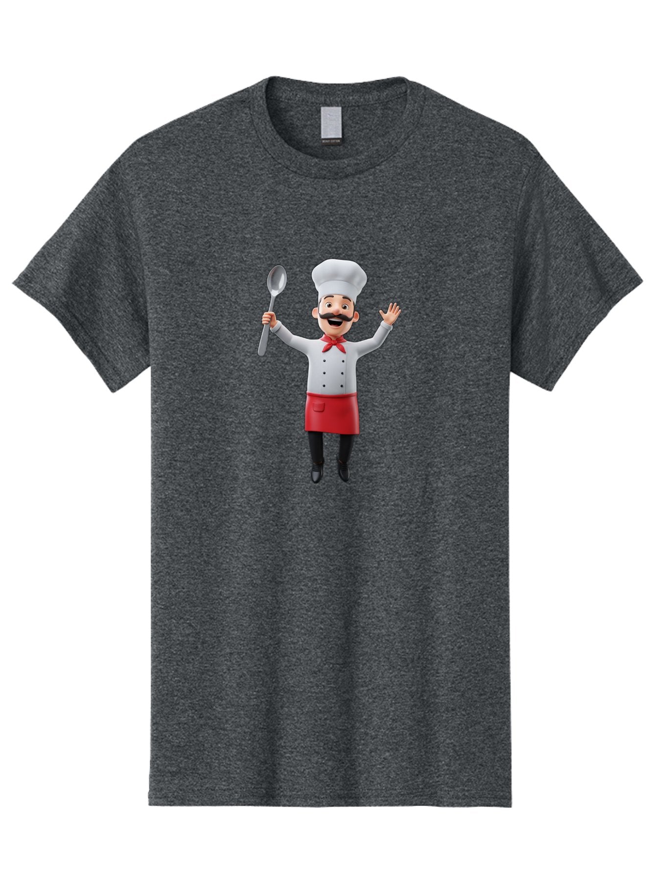 Chef-Character Men'S Graphic Tee, 100% Cotton, Comfortable Casual Summer Wear, Machine Washable, Cartoon Chef, White Hat, Red Apron, White Jacket, Metal Ladle, Welcoming Gesture, Chef Attire, Culinary Art, Kitchen Staff, Cooking Enthusiast, Bae407 10