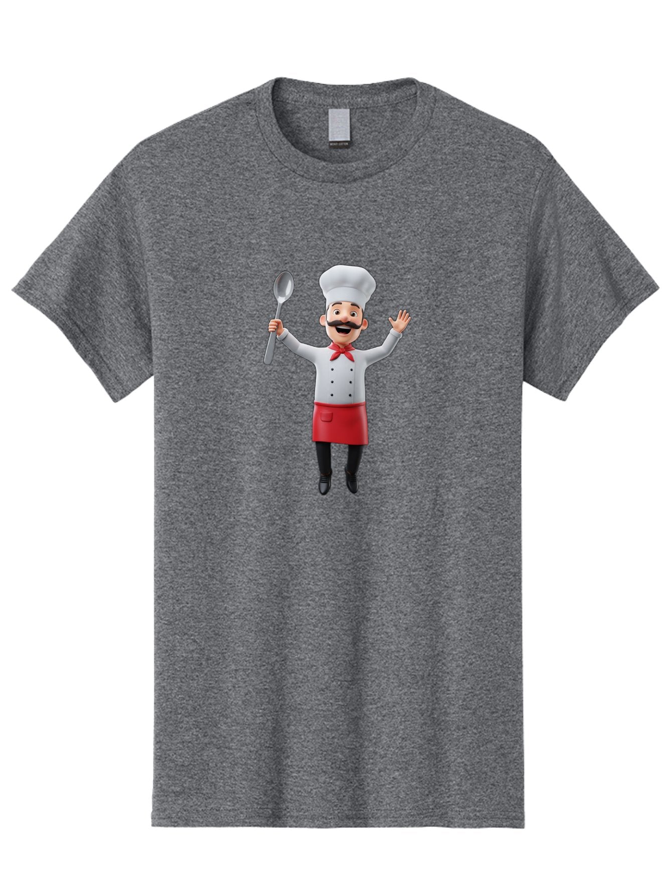 Chef-Character Men'S Graphic Tee, 100% Cotton, Comfortable Casual Summer Wear, Machine Washable, Cartoon Chef, White Hat, Red Apron, White Jacket, Metal Ladle, Welcoming Gesture, Chef Attire, Culinary Art, Kitchen Staff, Cooking Enthusiast, Bae407 6