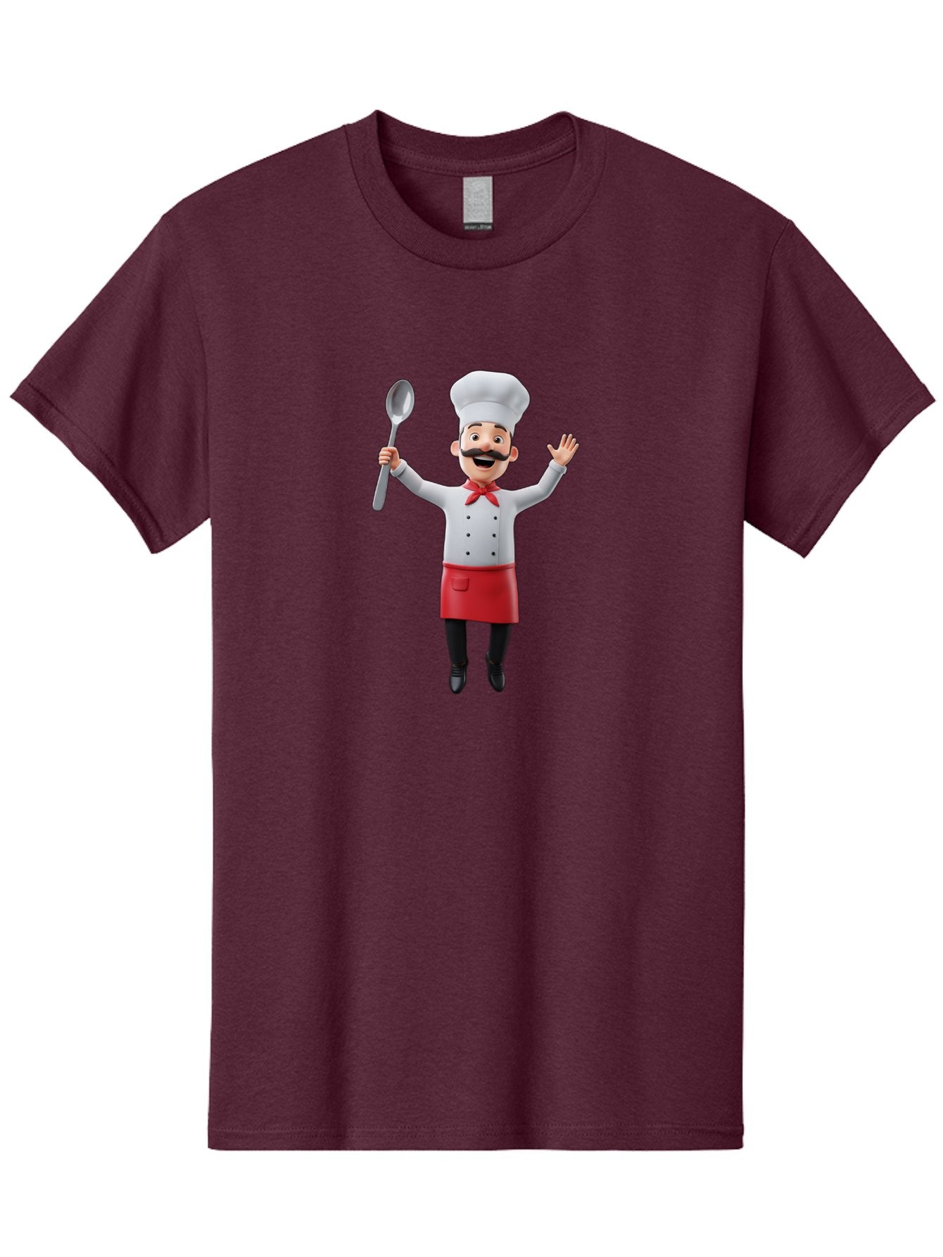 Chef-Character Men'S Graphic Tee, 100% Cotton, Comfortable Casual Summer Wear, Machine Washable, Cartoon Chef, White Hat, Red Apron, White Jacket, Metal Ladle, Welcoming Gesture, Chef Attire, Culinary Art, Kitchen Staff, Cooking Enthusiast, Bae407 11