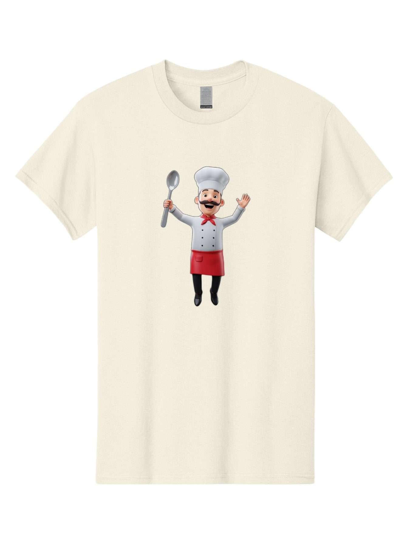 Chef-Character Men'S Graphic Tee, 100% Cotton, Comfortable Casual Summer Wear, Machine Washable, Cartoon Chef, White Hat, Red Apron, White Jacket, Metal Ladle, Welcoming Gesture, Chef Attire, Culinary Art, Kitchen Staff, Cooking Enthusiast, Bae407 12