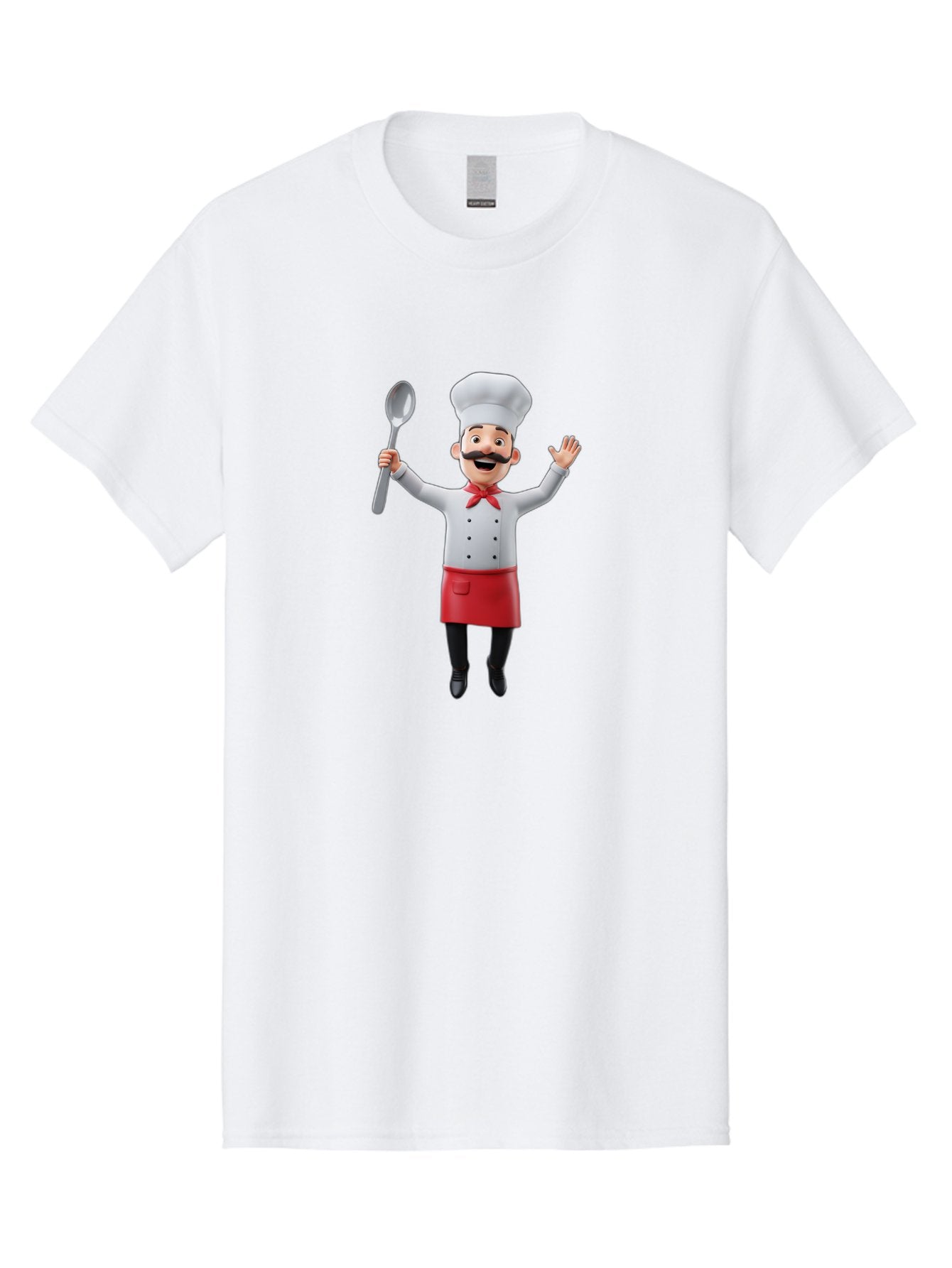 Chef-Character Men'S Graphic Tee, 100% Cotton, Comfortable Casual Summer Wear, Machine Washable, Cartoon Chef, White Hat, Red Apron, White Jacket, Metal Ladle, Welcoming Gesture, Chef Attire, Culinary Art, Kitchen Staff, Cooking Enthusiast, Bae407 4
