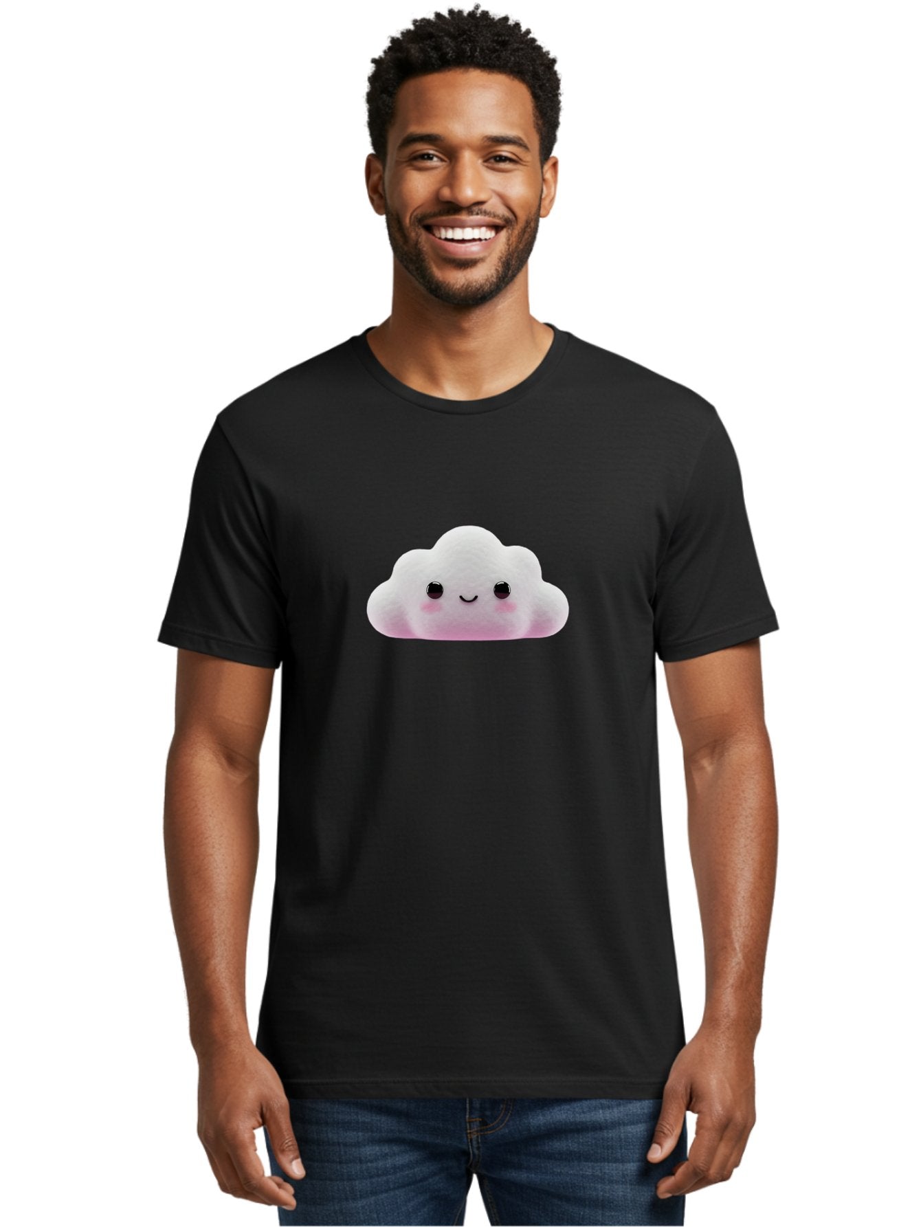 Cloud-Emoticon Men'S Graphic Tee, 100% Cotton, Comfortable Casual Summer Wear, Machine Washable, Cute Cartoon Cloud, Plush Toy, Smiling Face, Soft And Cuddly, Pastel Colors, Adorable Design, Kawaii Character Bae409 20