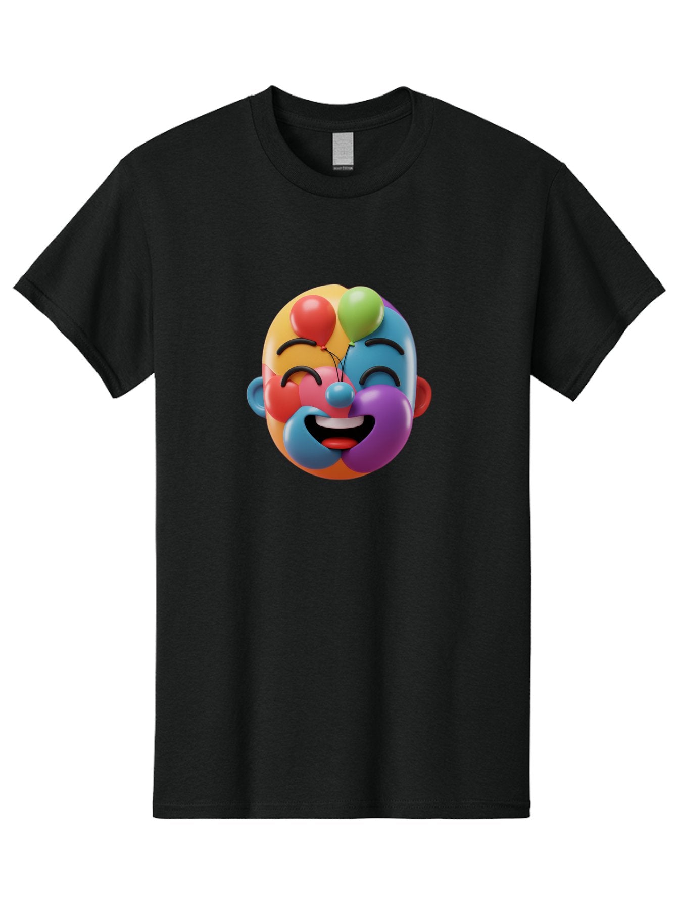 Clown-Emoji Men'S Graphic Tee, 100% Cotton, Comfortable Casual Summer Wear, Machine Washable, 3D Clown Face, Colorful Illustration, Clown Character, Balloons, Happy Expression, Vibrant Colors, Cartoon-Style, Playful Design, Joyful Atmosphere, Bae411 3