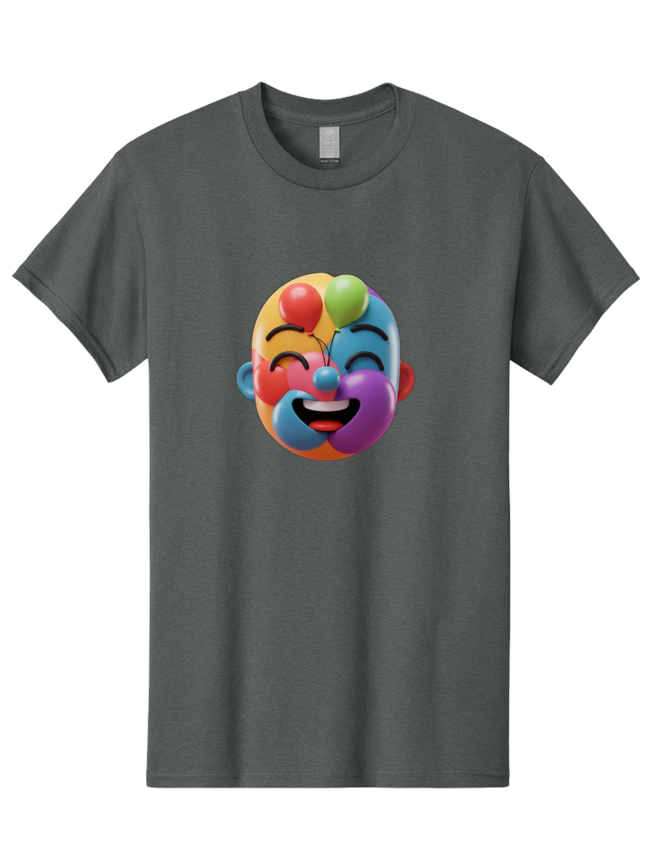 Clown-Emoji Men'S Graphic Tee, 100% Cotton, Comfortable Casual Summer Wear, Machine Washable, 3D Clown Face, Colorful Illustration, Clown Character, Balloons, Happy Expression, Vibrant Colors, Cartoon-Style, Playful Design, Joyful Atmosphere, Bae411 6