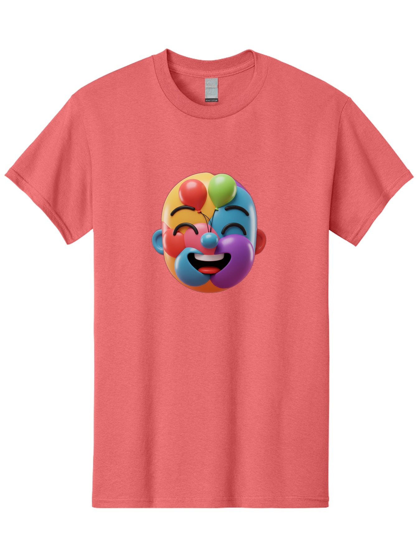 Clown-Emoji Men'S Graphic Tee, 100% Cotton, Comfortable Casual Summer Wear, Machine Washable, 3D Clown Face, Colorful Illustration, Clown Character, Balloons, Happy Expression, Vibrant Colors, Cartoon-Style, Playful Design, Joyful Atmosphere, Bae411 4
