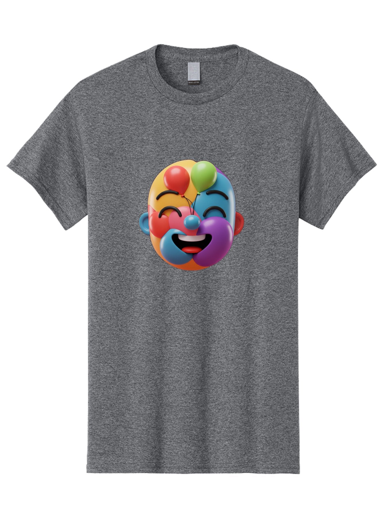 Clown-Emoji Men'S Graphic Tee, 100% Cotton, Comfortable Casual Summer Wear, Machine Washable, 3D Clown Face, Colorful Illustration, Clown Character, Balloons, Happy Expression, Vibrant Colors, Cartoon-Style, Playful Design, Joyful Atmosphere, Bae411 5