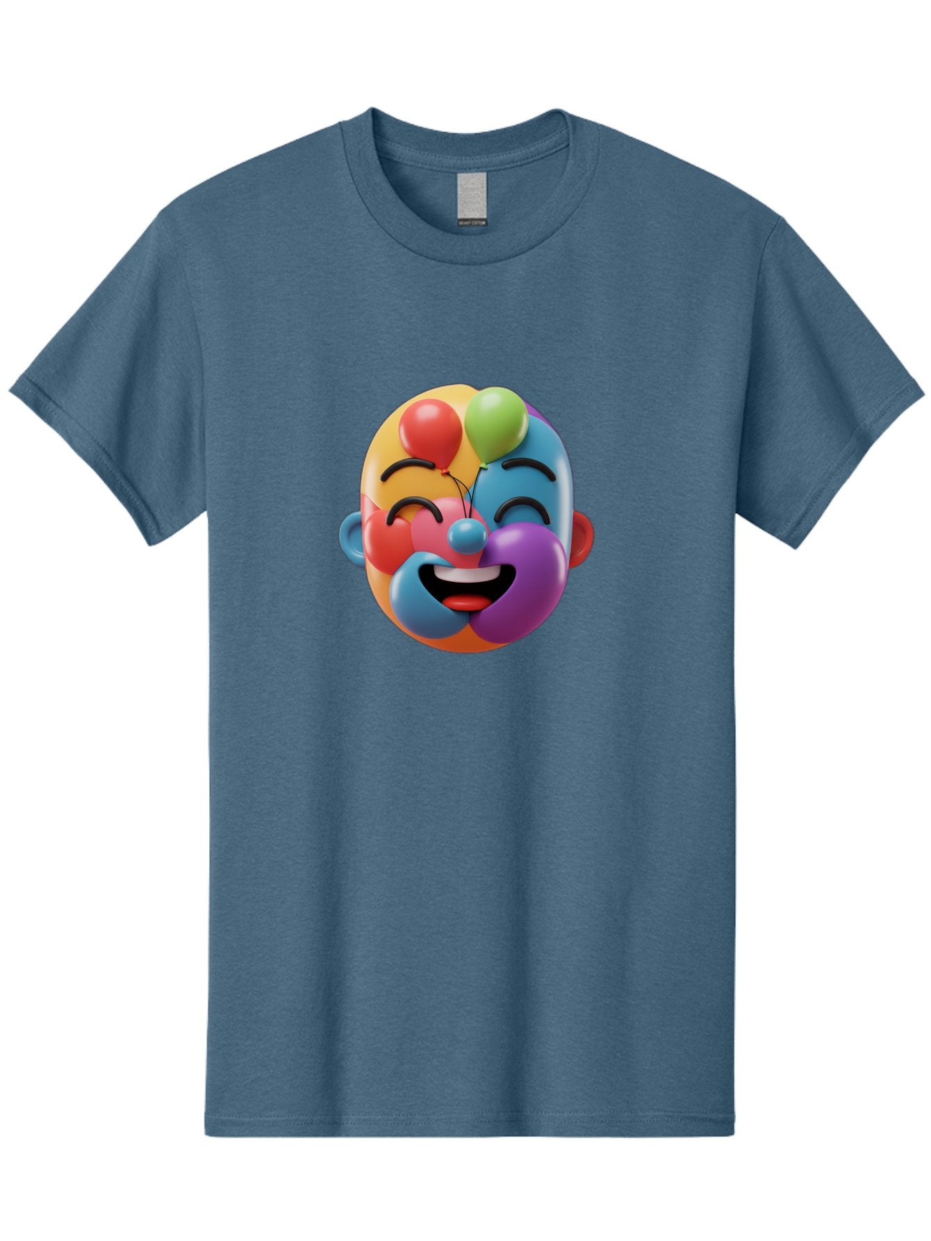Clown-Emoji Men'S Graphic Tee, 100% Cotton, Comfortable Casual Summer Wear, Machine Washable, 3D Clown Face, Colorful Illustration, Clown Character, Balloons, Happy Expression, Vibrant Colors, Cartoon-Style, Playful Design, Joyful Atmosphere, Bae411 15