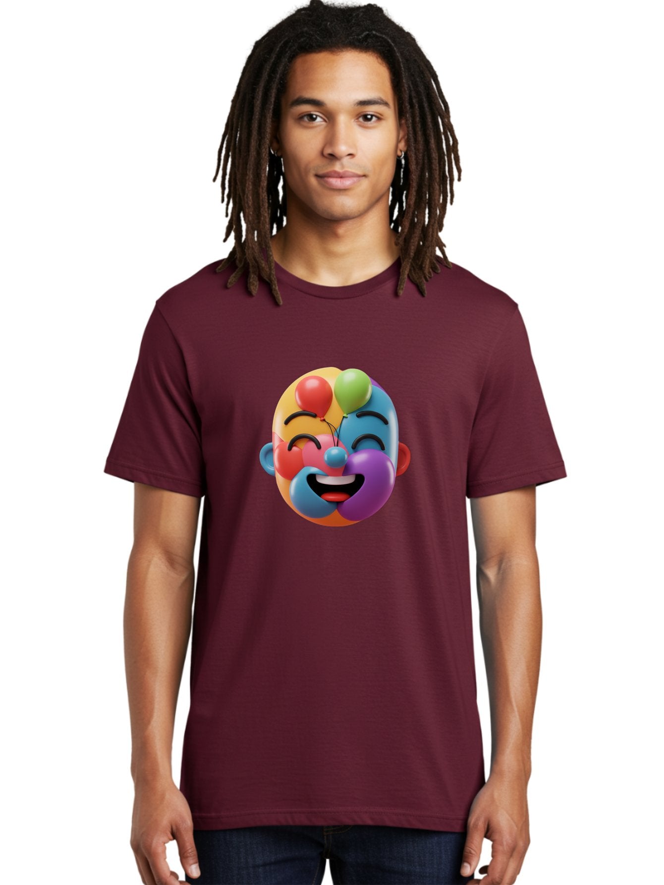 Clown-Emoji Men'S Graphic Tee, 100% Cotton, Comfortable Casual Summer Wear, Machine Washable, 3D Clown Face, Colorful Illustration, Clown Character, Balloons, Happy Expression, Vibrant Colors, Cartoon-Style, Playful Design, Joyful Atmosphere, Bae411 21