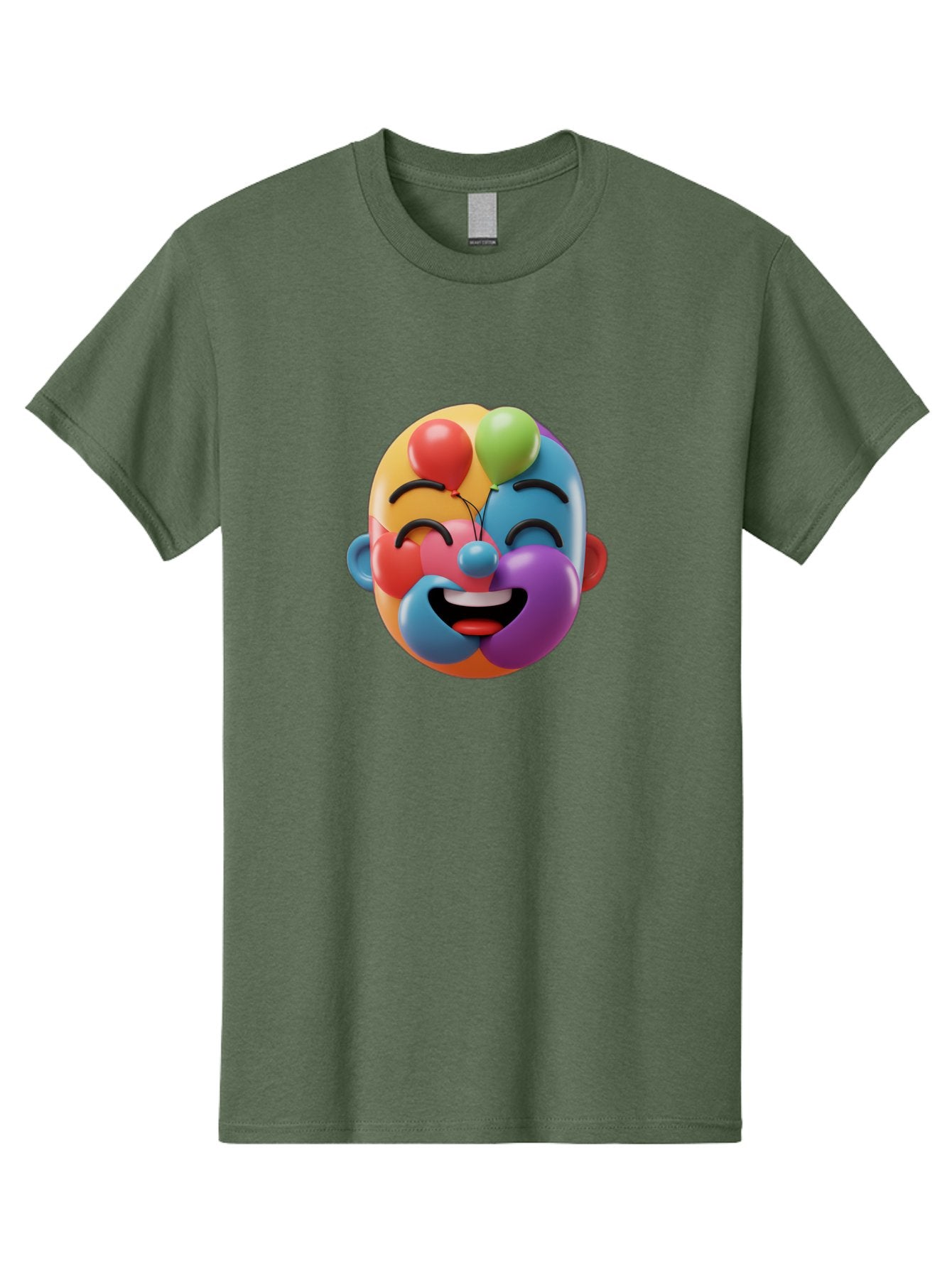 Clown-Emoji Men'S Graphic Tee, 100% Cotton, Comfortable Casual Summer Wear, Machine Washable, 3D Clown Face, Colorful Illustration, Clown Character, Balloons, Happy Expression, Vibrant Colors, Cartoon-Style, Playful Design, Joyful Atmosphere, Bae411