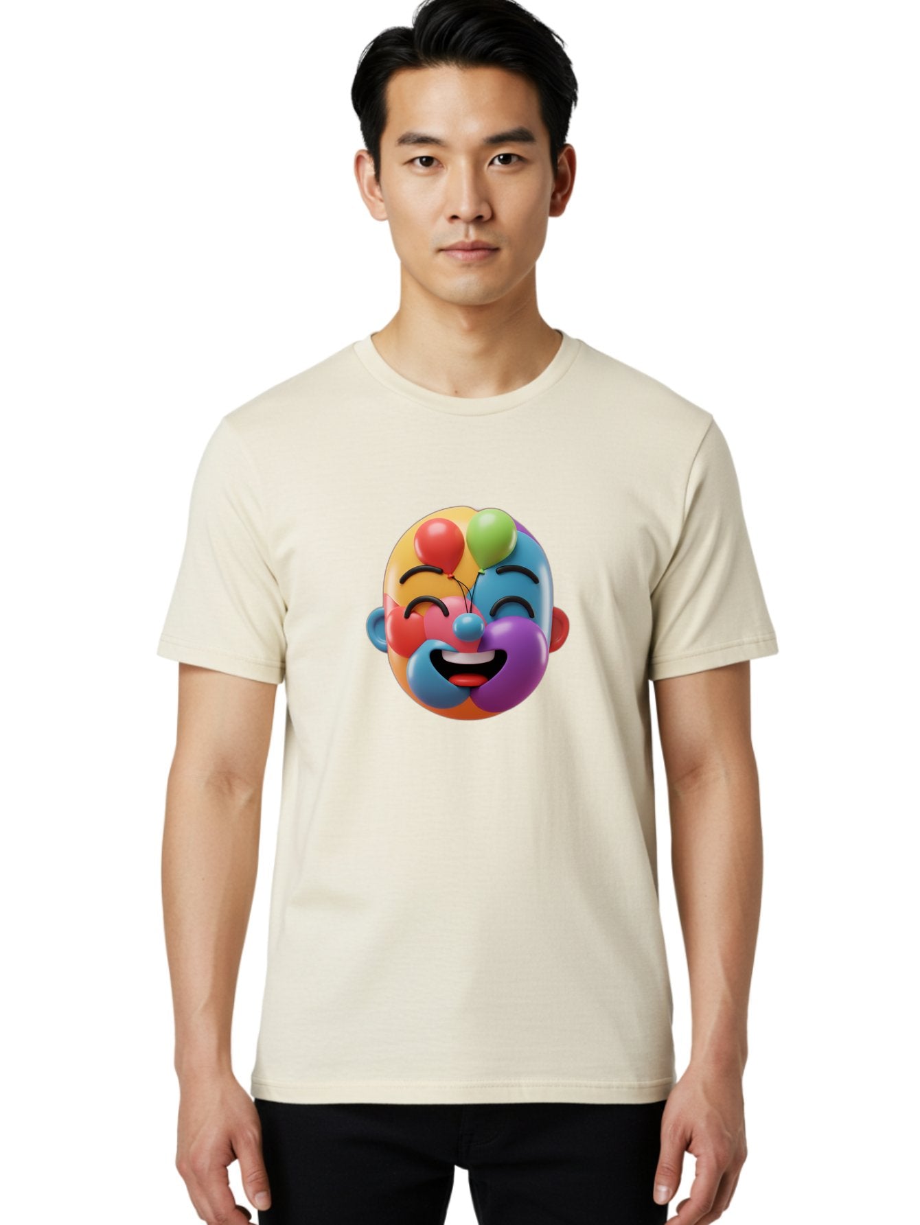 Clown-Emoji Men'S Graphic Tee, 100% Cotton, Comfortable Casual Summer Wear, Machine Washable, 3D Clown Face, Colorful Illustration, Clown Character, Balloons, Happy Expression, Vibrant Colors, Cartoon-Style, Playful Design, Joyful Atmosphere, Bae411 28