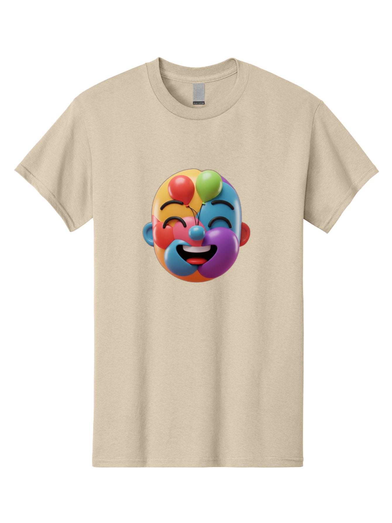 Clown-Emoji Men'S Graphic Tee, 100% Cotton, Comfortable Casual Summer Wear, Machine Washable, 3D Clown Face, Colorful Illustration, Clown Character, Balloons, Happy Expression, Vibrant Colors, Cartoon-Style, Playful Design, Joyful Atmosphere, Bae411 10