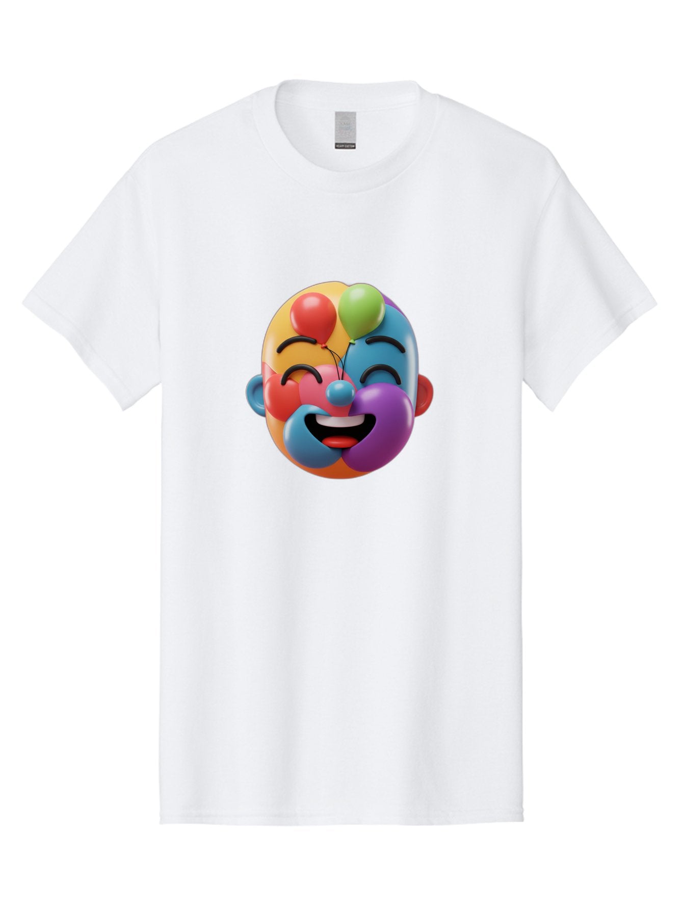 Clown-Emoji Men'S Graphic Tee, 100% Cotton, Comfortable Casual Summer Wear, Machine Washable, 3D Clown Face, Colorful Illustration, Clown Character, Balloons, Happy Expression, Vibrant Colors, Cartoon-Style, Playful Design, Joyful Atmosphere, Bae411 8