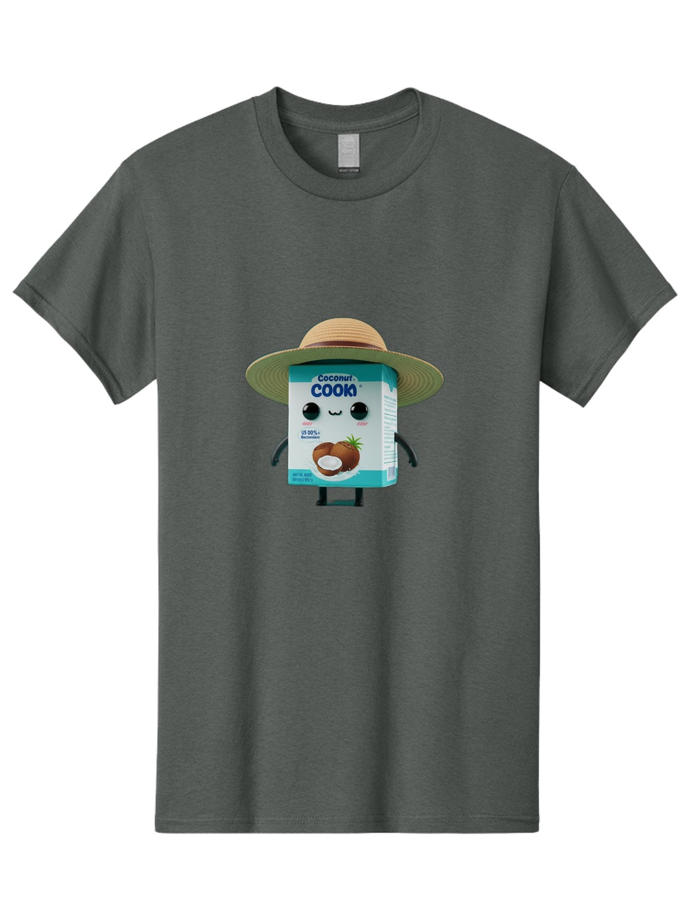 Coconut-Cook Men'S Graphic Tee, 100% Cotton, Comfortable Casual Summer Wear, Machine Washable, Carton Character, Coconut Cook, Cartoon Packaging, Animated Carton, Coconut Milk, Straw Hat, Kawaii, Funny Character, Humorous, Cute, Cartoon Style Bae412