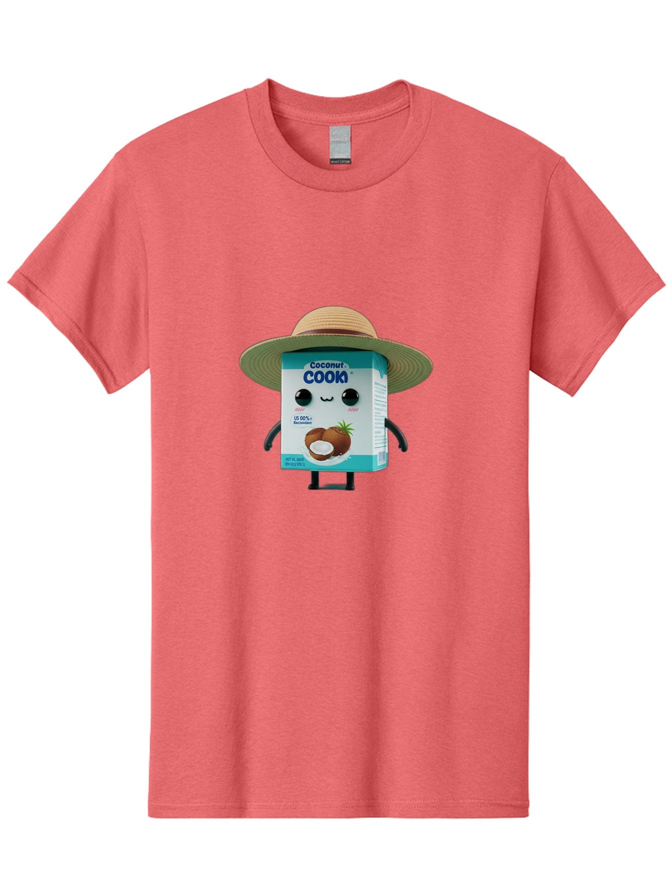 Coconut-Cook Men'S Graphic Tee, 100% Cotton, Comfortable Casual Summer Wear, Machine Washable, Carton Character, Coconut Cook, Cartoon Packaging, Animated Carton, Coconut Milk, Straw Hat, Kawaii, Funny Character, Humorous, Cute, Cartoon Style Bae412 4