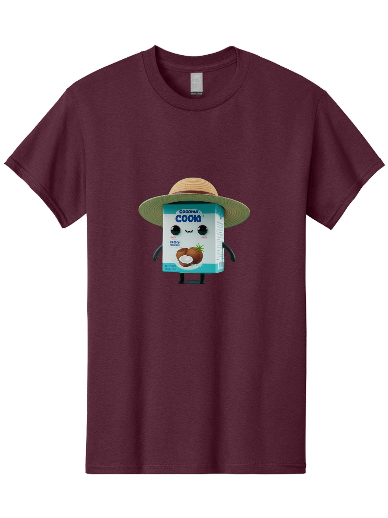 Coconut-Cook Men'S Graphic Tee, 100% Cotton, Comfortable Casual Summer Wear, Machine Washable, Carton Character, Coconut Cook, Cartoon Packaging, Animated Carton, Coconut Milk, Straw Hat, Kawaii, Funny Character, Humorous, Cute, Cartoon Style Bae412 12