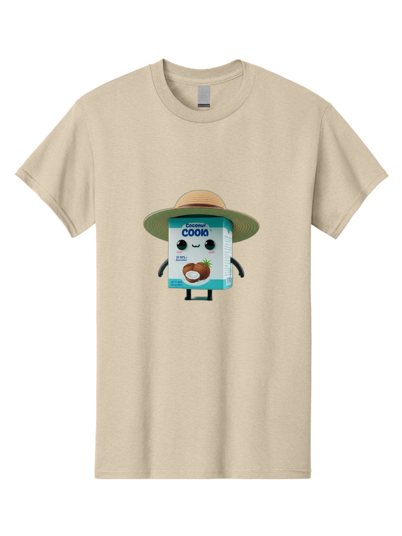 Coconut-Cook Men'S Graphic Tee, 100% Cotton, Comfortable Casual Summer Wear, Machine Washable, Carton Character, Coconut Cook, Cartoon Packaging, Animated Carton, Coconut Milk, Straw Hat, Kawaii, Funny Character, Humorous, Cute, Cartoon Style Bae412 3