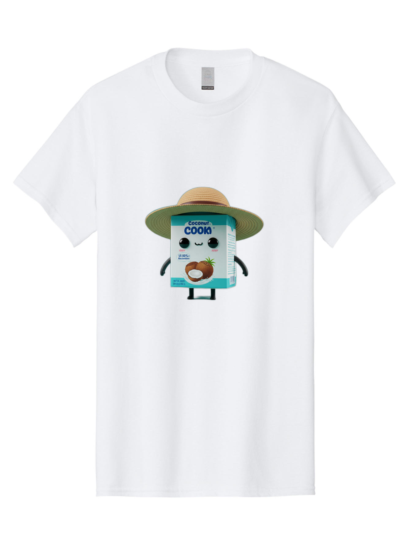 Coconut-Cook Men'S Graphic Tee, 100% Cotton, Comfortable Casual Summer Wear, Machine Washable, Carton Character, Coconut Cook, Cartoon Packaging, Animated Carton, Coconut Milk, Straw Hat, Kawaii, Funny Character, Humorous, Cute, Cartoon Style Bae412