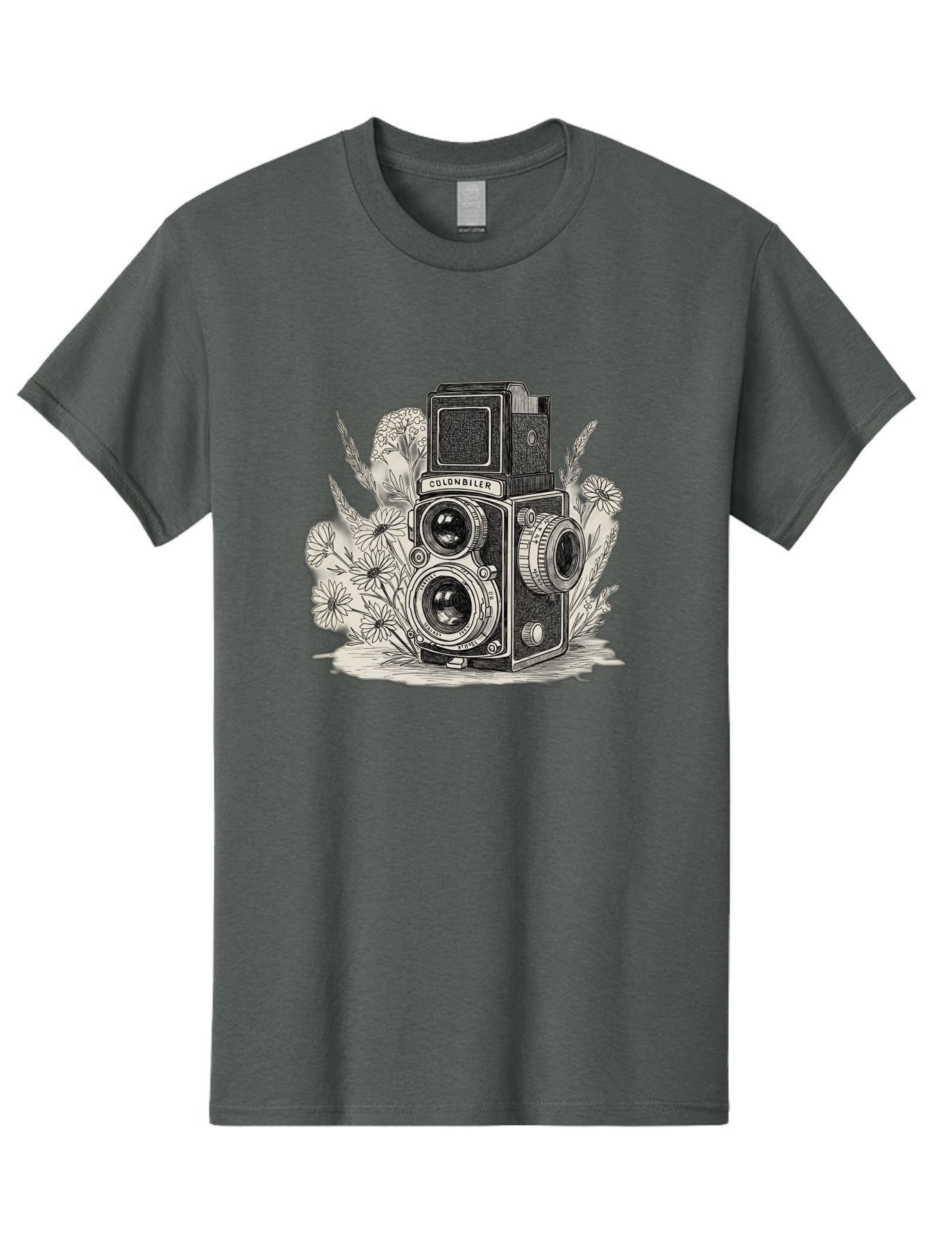 Colonbiler-Camera Men'S Graphic Tee, 100% Cotton, Comfortable Casual Summer Wear, Machine Washable, Vintage Camera, Retro Photography, Flowers, Daisies, Illustration, Black And White, Colonbiler, Photography Equipment Bae413 14