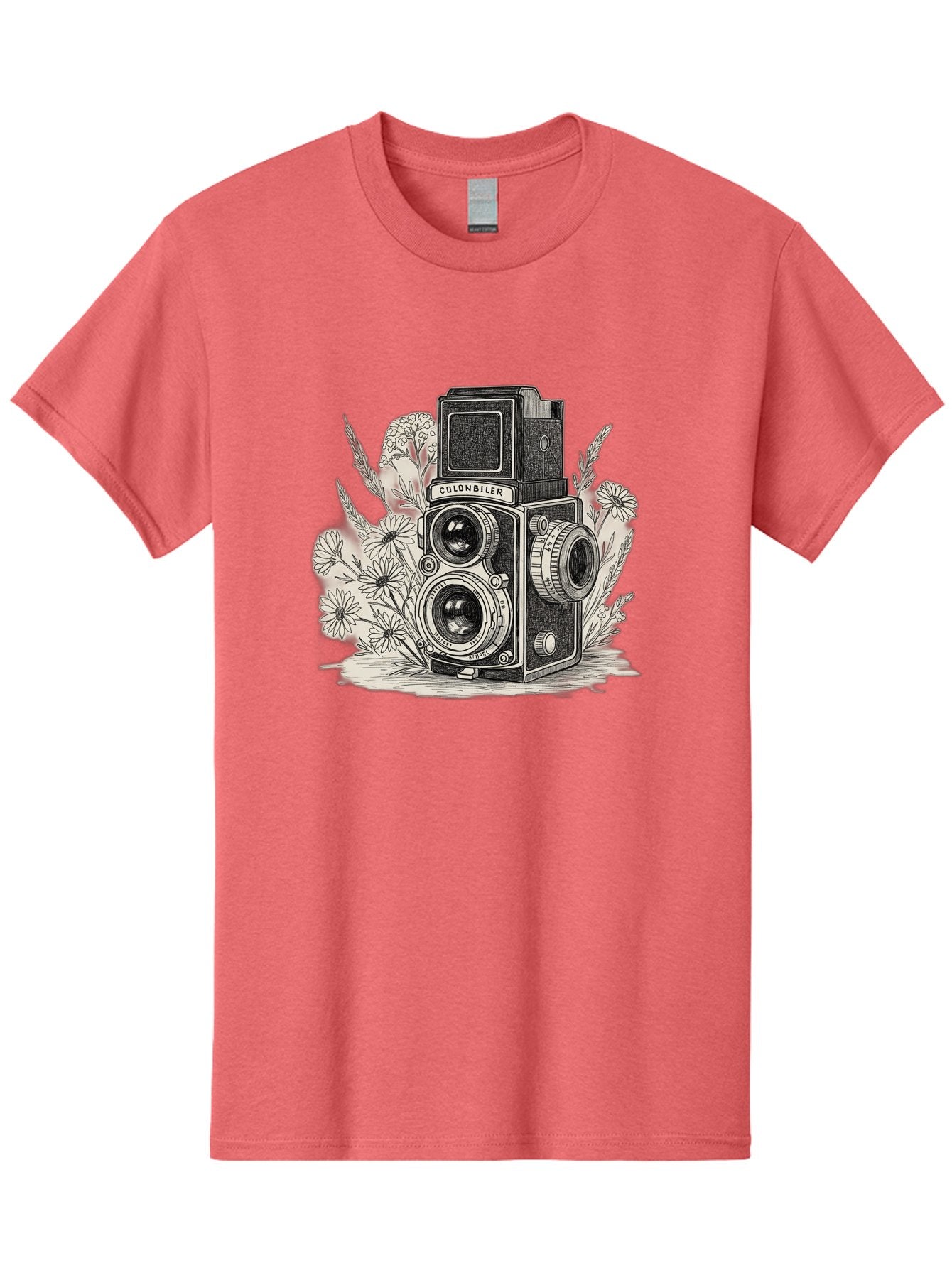 Colonbiler-Camera Men'S Graphic Tee, 100% Cotton, Comfortable Casual Summer Wear, Machine Washable, Vintage Camera, Retro Photography, Flowers, Daisies, Illustration, Black And White, Colonbiler, Photography Equipment Bae413 13