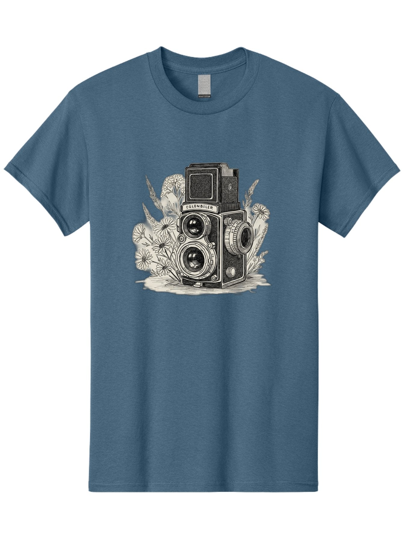 Colonbiler-Camera Men'S Graphic Tee, 100% Cotton, Comfortable Casual Summer Wear, Machine Washable, Vintage Camera, Retro Photography, Flowers, Daisies, Illustration, Black And White, Colonbiler, Photography Equipment Bae413 10