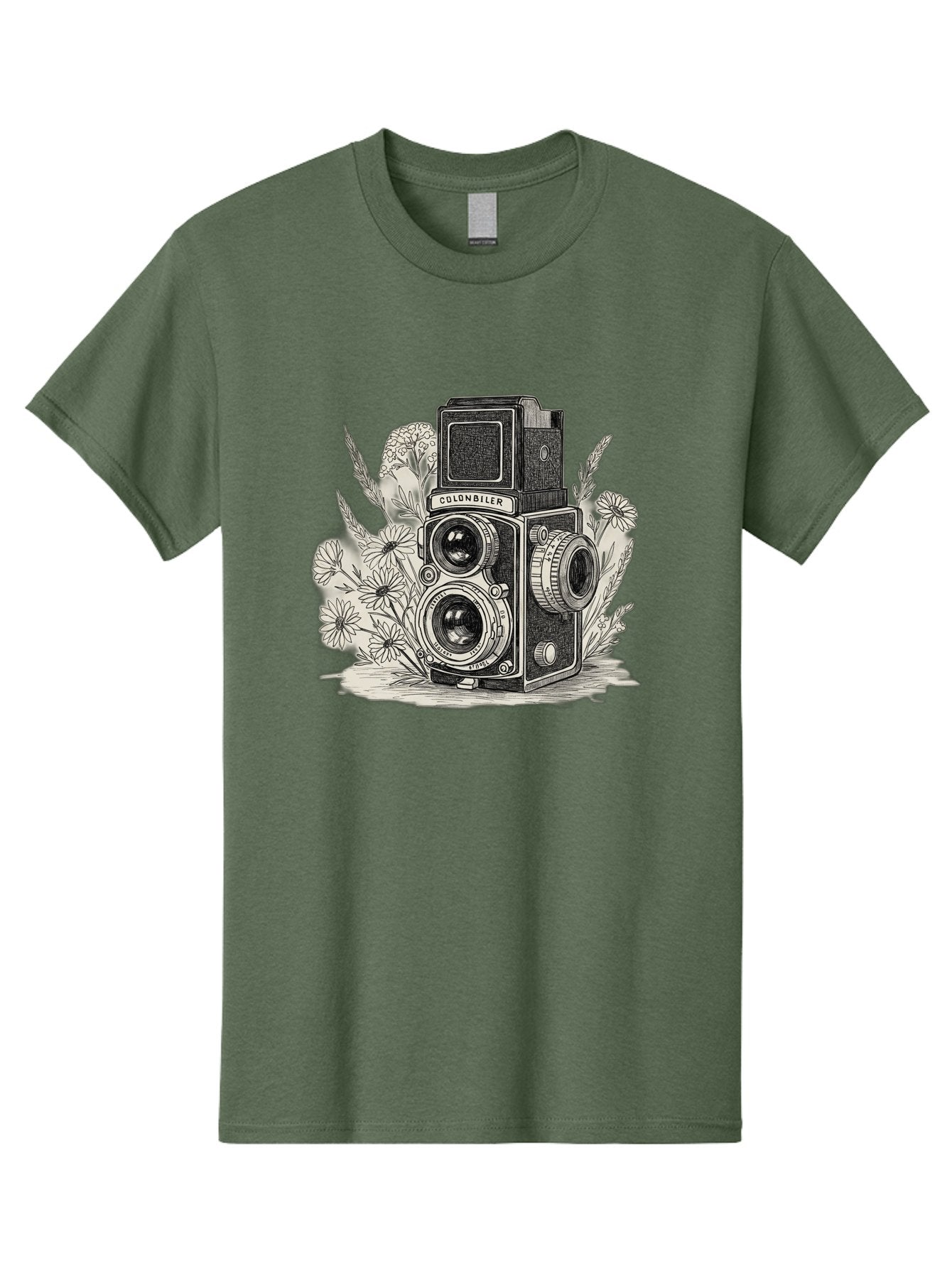 Colonbiler-Camera Men'S Graphic Tee, 100% Cotton, Comfortable Casual Summer Wear, Machine Washable, Vintage Camera, Retro Photography, Flowers, Daisies, Illustration, Black And White, Colonbiler, Photography Equipment Bae413 6