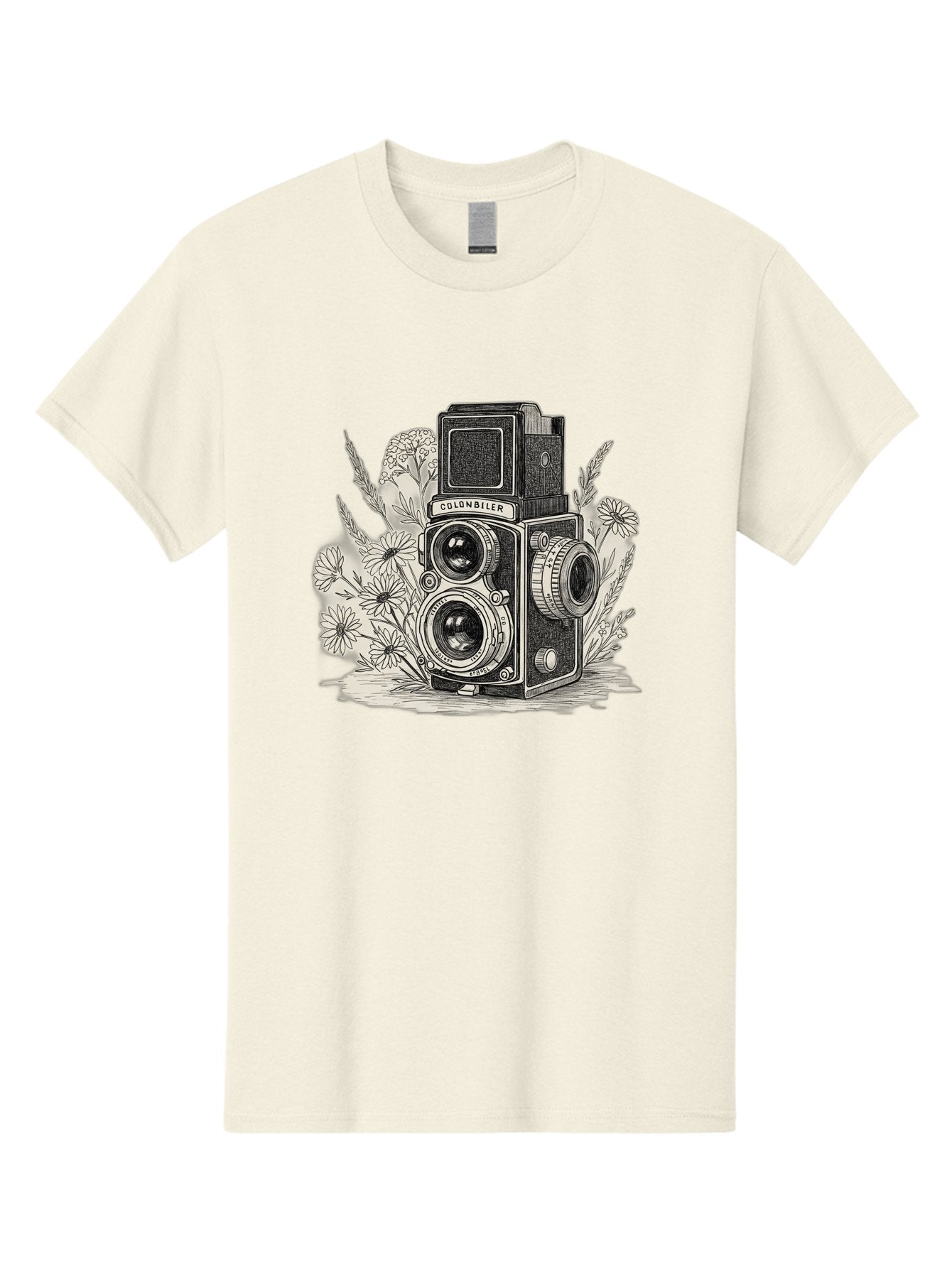 Colonbiler-Camera Men'S Graphic Tee, 100% Cotton, Comfortable Casual Summer Wear, Machine Washable, Vintage Camera, Retro Photography, Flowers, Daisies, Illustration, Black And White, Colonbiler, Photography Equipment Bae413 7