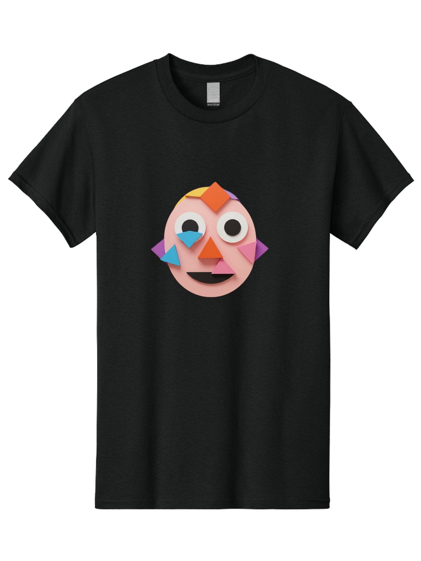 Colourful-Face Men'S Graphic Tee, 100% Cotton, Comfortable Casual Summer Wear, Machine Washable, Paper Craft Face, Colorful Geometric Shapes, Creative Art, Playful Design, Smiling Face, Happy Expression, Art Project, Diy Craft, Kids Activity Bae414