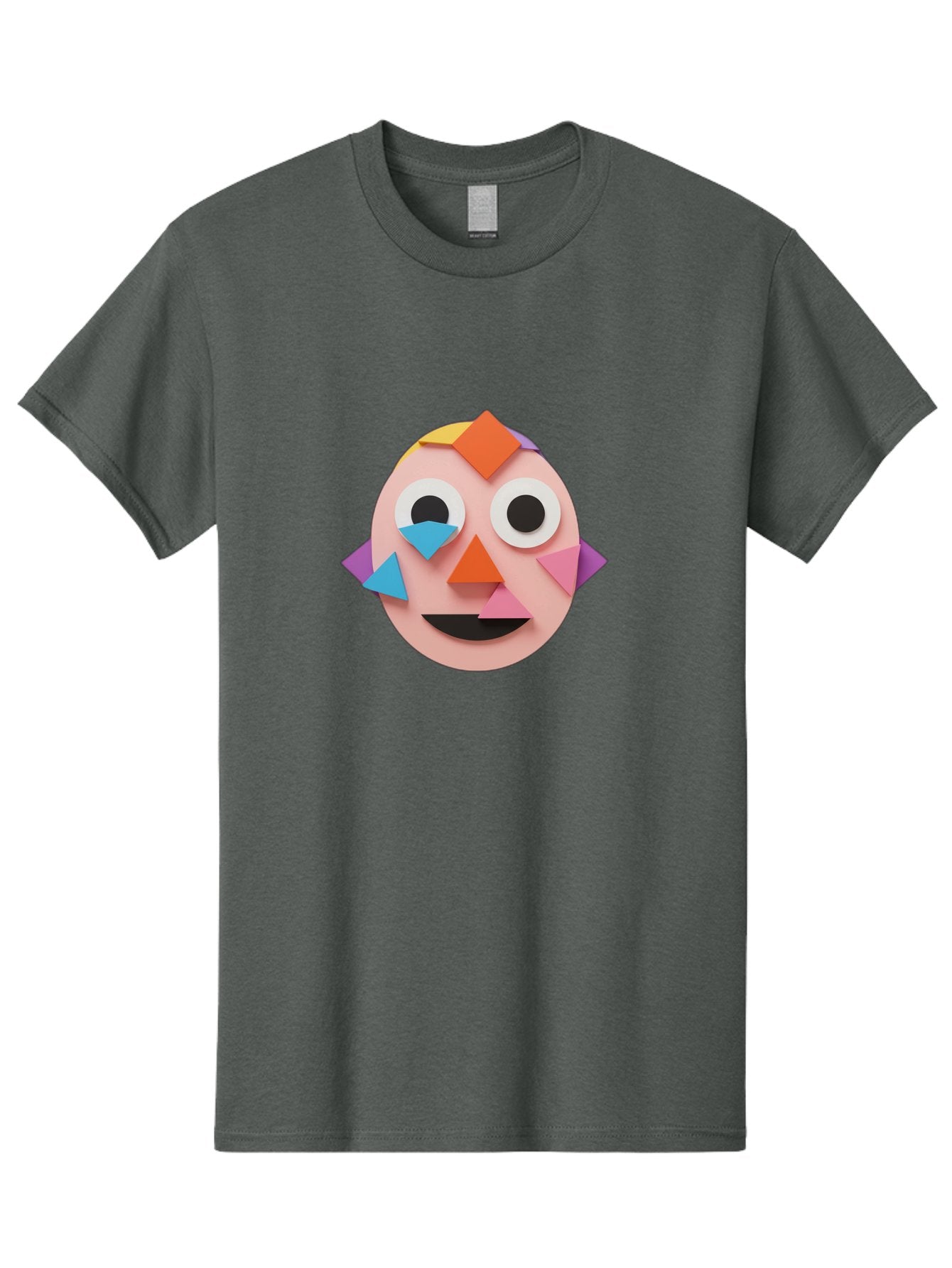 Colourful-Face Men'S Graphic Tee, 100% Cotton, Comfortable Casual Summer Wear, Machine Washable, Paper Craft Face, Colorful Geometric Shapes, Creative Art, Playful Design, Smiling Face, Happy Expression, Art Project, Diy Craft, Kids Activity Bae414 3