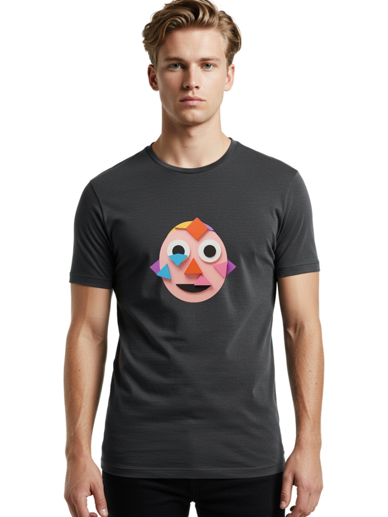 Colourful-Face Men'S Graphic Tee, 100% Cotton, Comfortable Casual Summer Wear, Machine Washable, Paper Craft Face, Colorful Geometric Shapes, Creative Art, Playful Design, Smiling Face, Happy Expression, Art Project, Diy Craft, Kids Activity Bae414 28