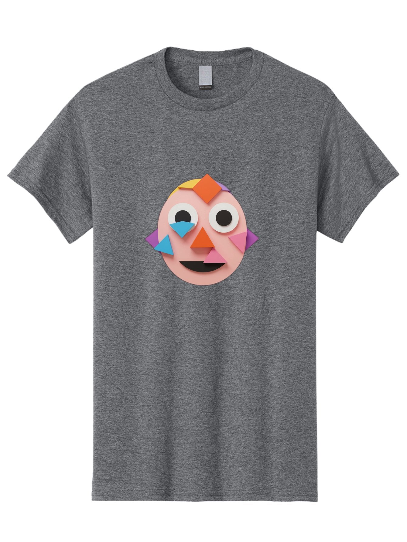 Colourful-Face Men'S Graphic Tee, 100% Cotton, Comfortable Casual Summer Wear, Machine Washable, Paper Craft Face, Colorful Geometric Shapes, Creative Art, Playful Design, Smiling Face, Happy Expression, Art Project, Diy Craft, Kids Activity Bae414 13