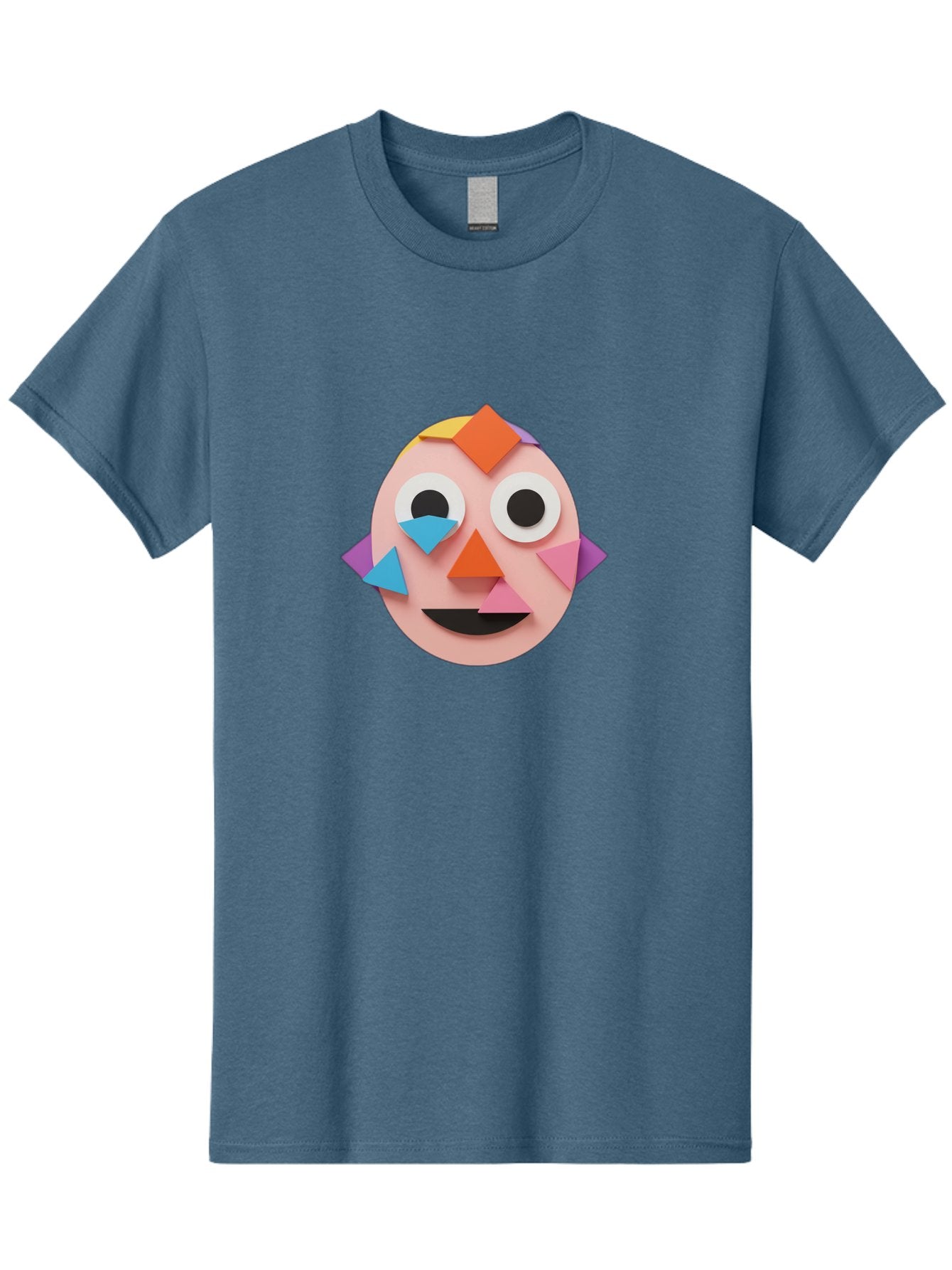 Colourful-Face Men'S Graphic Tee, 100% Cotton, Comfortable Casual Summer Wear, Machine Washable, Paper Craft Face, Colorful Geometric Shapes, Creative Art, Playful Design, Smiling Face, Happy Expression, Art Project, Diy Craft, Kids Activity Bae414 10