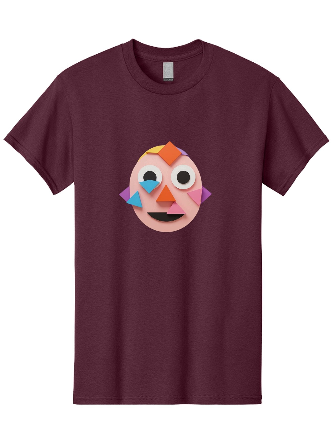 Colourful-Face Men'S Graphic Tee, 100% Cotton, Comfortable Casual Summer Wear, Machine Washable, Paper Craft Face, Colorful Geometric Shapes, Creative Art, Playful Design, Smiling Face, Happy Expression, Art Project, Diy Craft, Kids Activity Bae414 14
