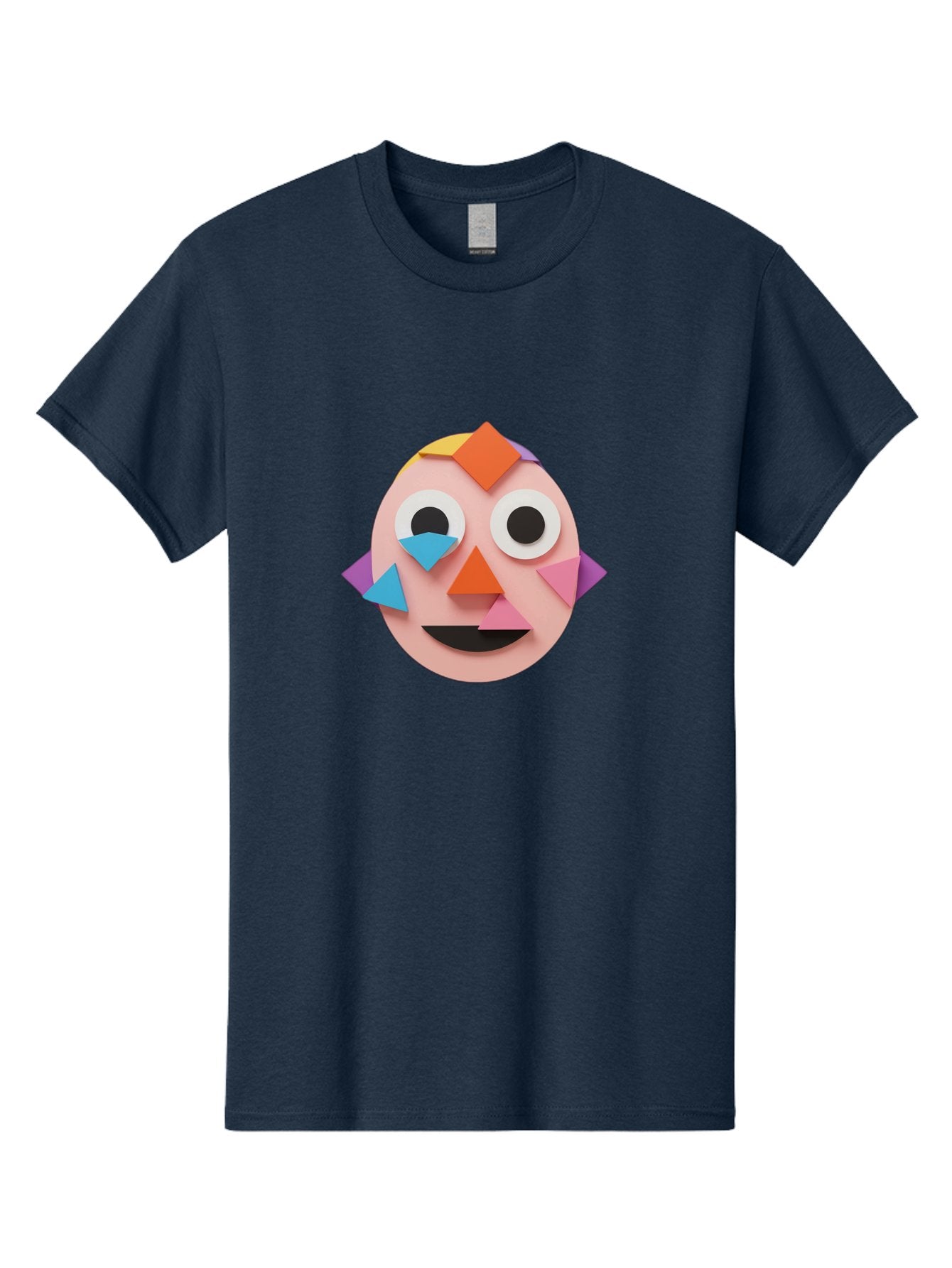 Colourful-Face Men'S Graphic Tee, 100% Cotton, Comfortable Casual Summer Wear, Machine Washable, Paper Craft Face, Colorful Geometric Shapes, Creative Art, Playful Design, Smiling Face, Happy Expression, Art Project, Diy Craft, Kids Activity Bae414 7
