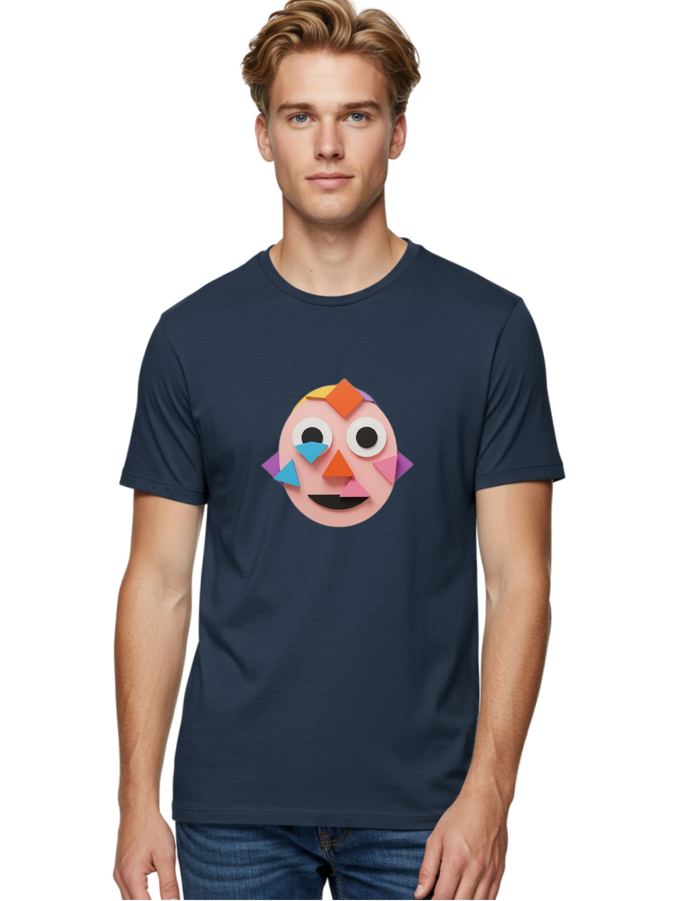 Colourful-Face Men'S Graphic Tee, 100% Cotton, Comfortable Casual Summer Wear, Machine Washable, Paper Craft Face, Colorful Geometric Shapes, Creative Art, Playful Design, Smiling Face, Happy Expression, Art Project, Diy Craft, Kids Activity Bae414 28
