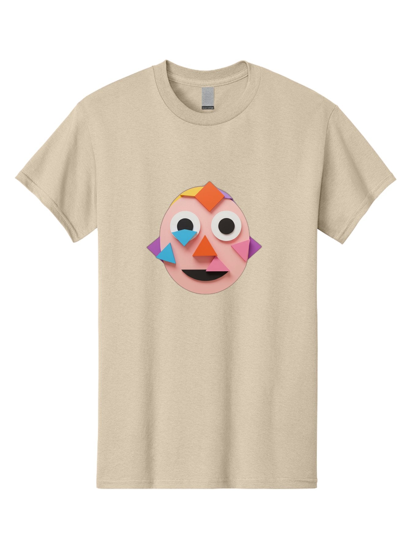 Colourful-Face Men'S Graphic Tee, 100% Cotton, Comfortable Casual Summer Wear, Machine Washable, Paper Craft Face, Colorful Geometric Shapes, Creative Art, Playful Design, Smiling Face, Happy Expression, Art Project, Diy Craft, Kids Activity Bae414 8
