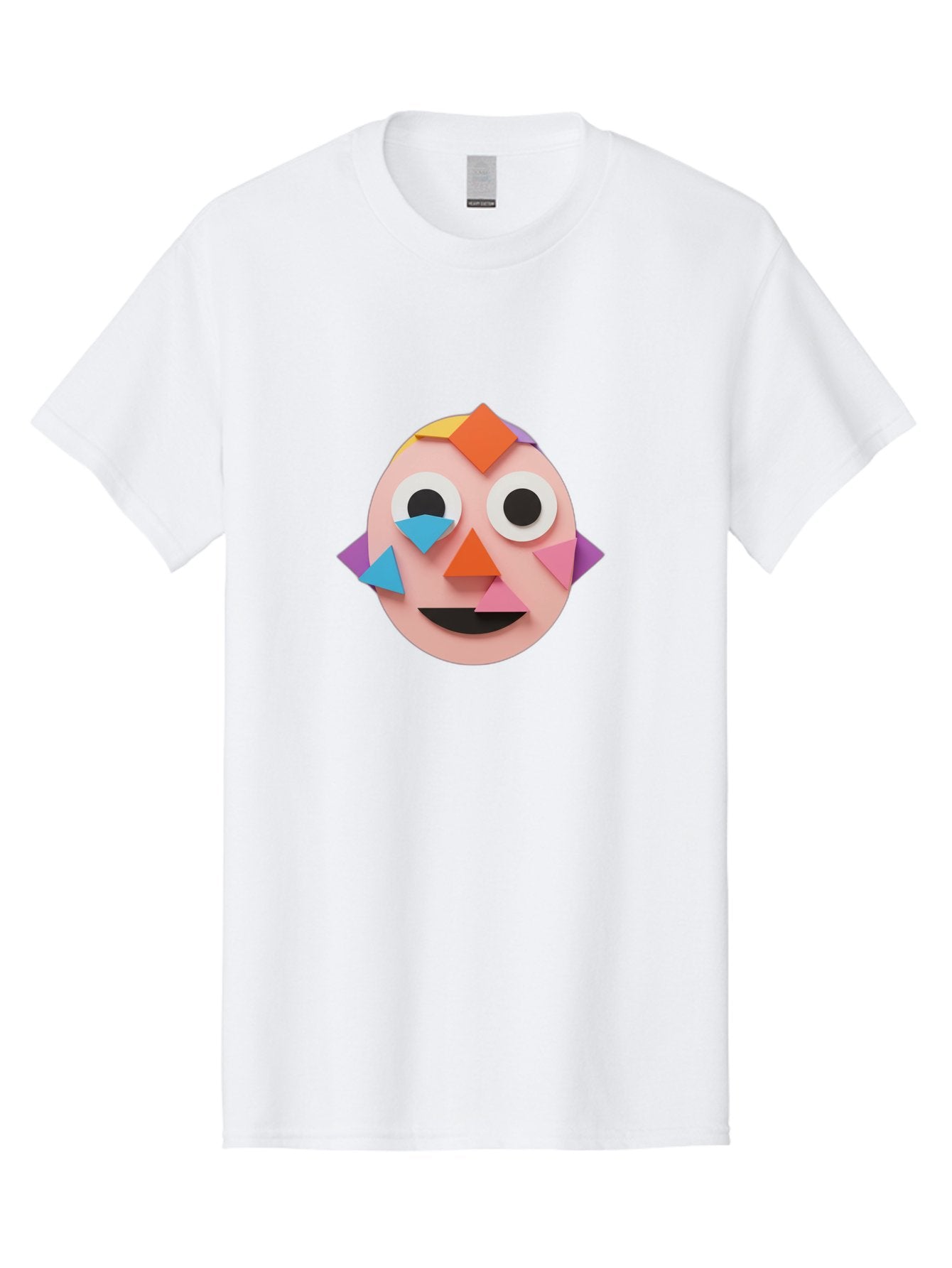 Colourful-Face Men'S Graphic Tee, 100% Cotton, Comfortable Casual Summer Wear, Machine Washable, Paper Craft Face, Colorful Geometric Shapes, Creative Art, Playful Design, Smiling Face, Happy Expression, Art Project, Diy Craft, Kids Activity Bae414 11