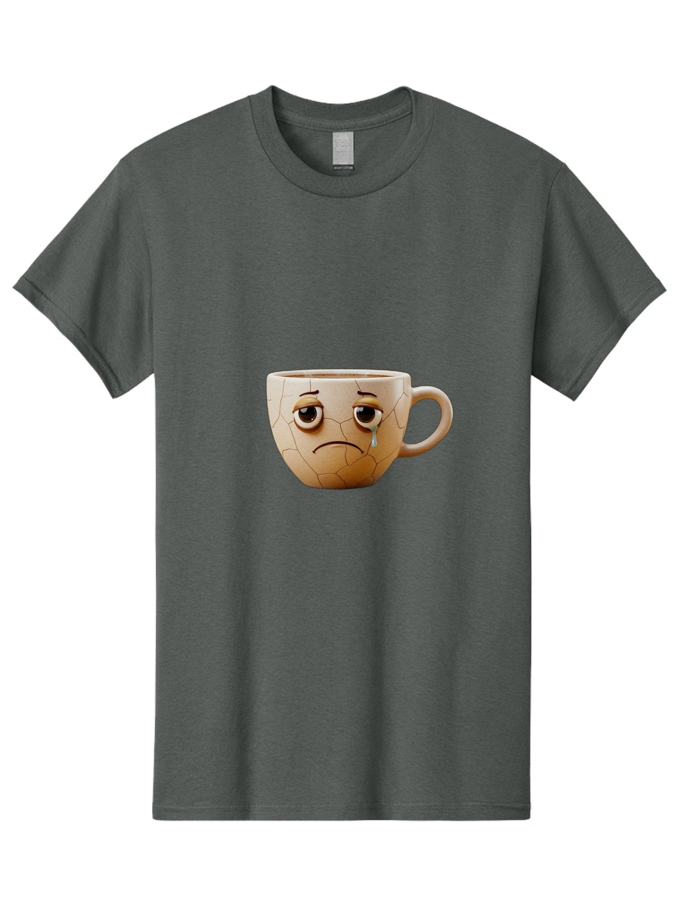 Cracked-Coffee-Mug Men'S Graphic Tee, 100% Cotton, Comfortable Casual Summer Wear, Machine Washable, Cracked Coffee Mug, Sad Face, Teary Eyes, Broken Coffee, Emotional Coffee Mug, Cracked, Upset, Frowning Face, Cracked Ceramic Bae415