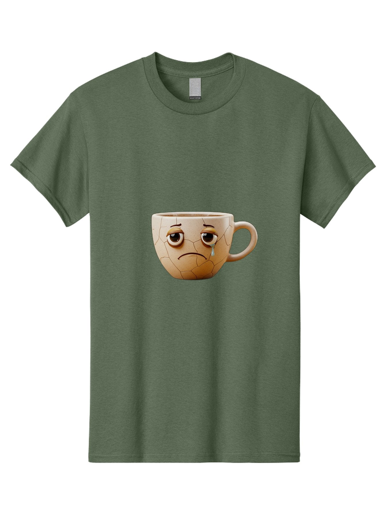 Cracked-Coffee-Mug Men'S Graphic Tee, 100% Cotton, Comfortable Casual Summer Wear, Machine Washable, Cracked Coffee Mug, Sad Face, Teary Eyes, Broken Coffee, Emotional Coffee Mug, Cracked, Upset, Frowning Face, Cracked Ceramic Bae415