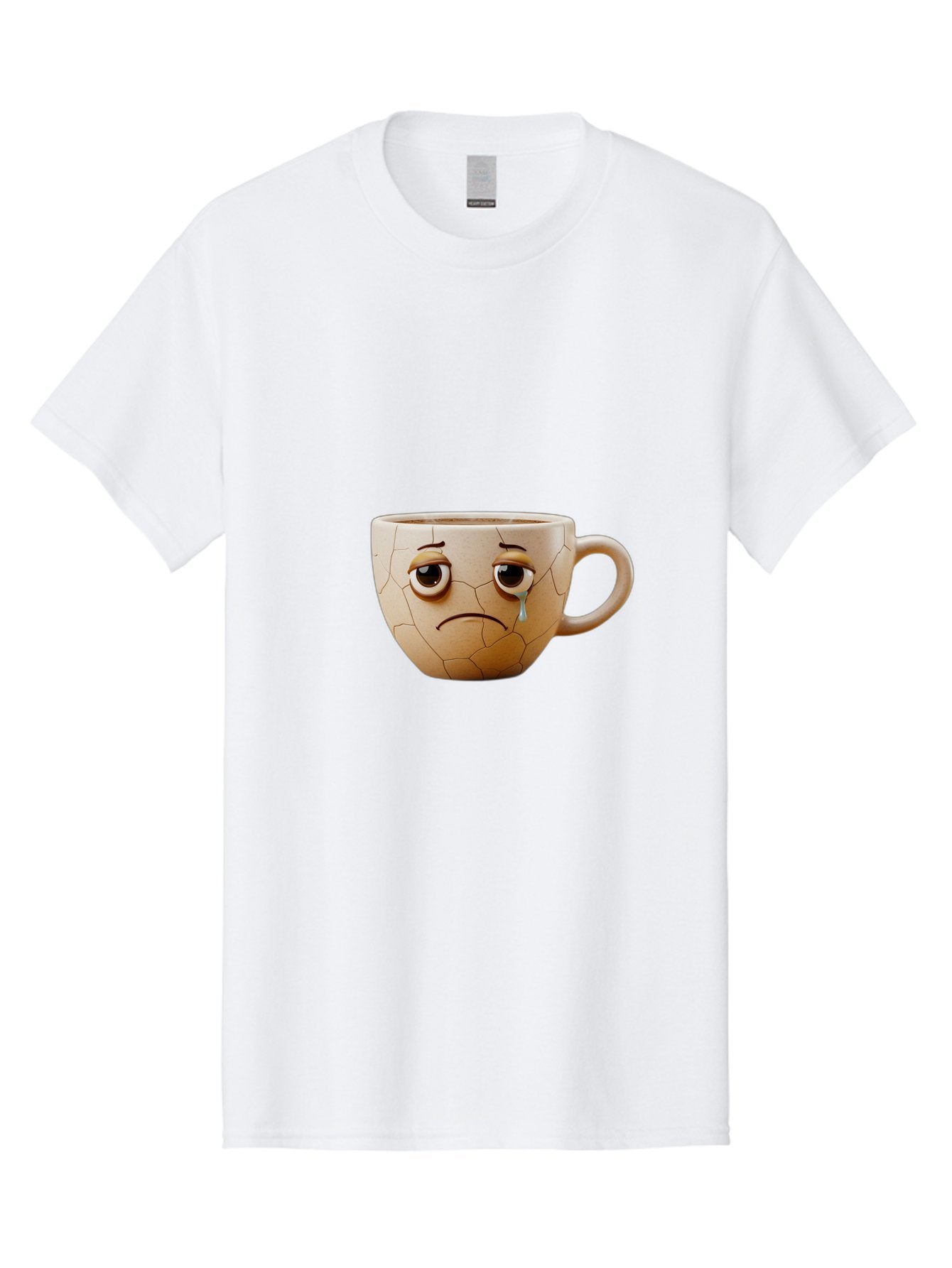 Cracked-Coffee-Mug Men'S Graphic Tee, 100% Cotton, Comfortable Casual Summer Wear, Machine Washable, Cracked Coffee Mug, Sad Face, Teary Eyes, Broken Coffee, Emotional Coffee Mug, Cracked, Upset, Frowning Face, Cracked Ceramic Bae415 15